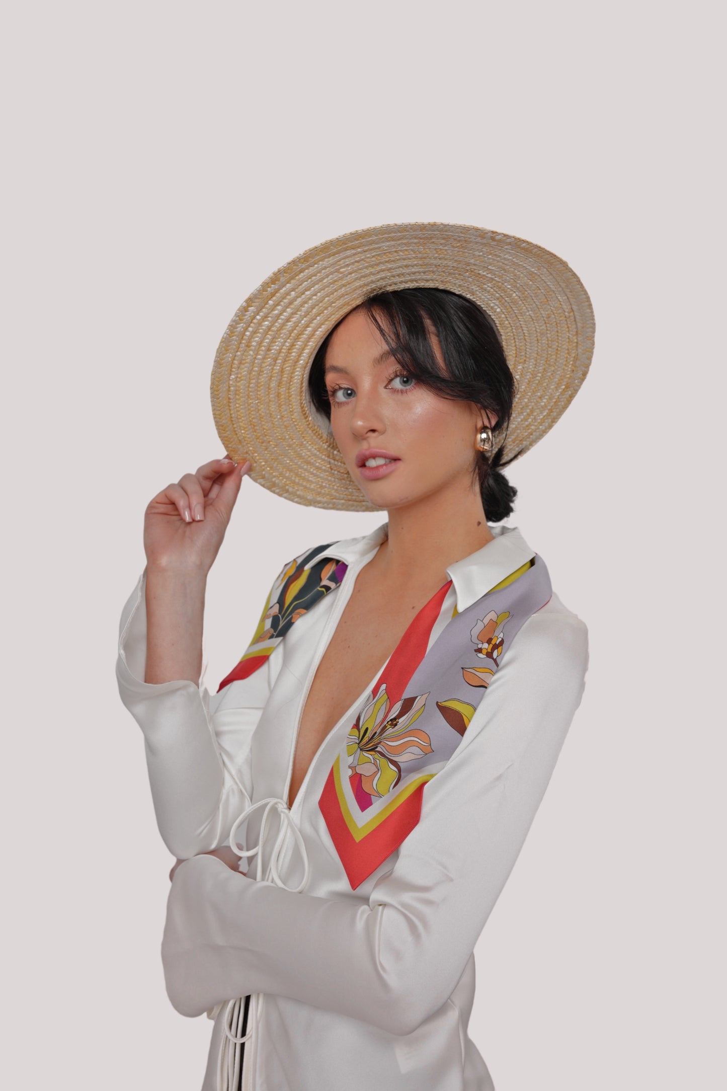 Peach Eden Flower Silk Skinny Scarf