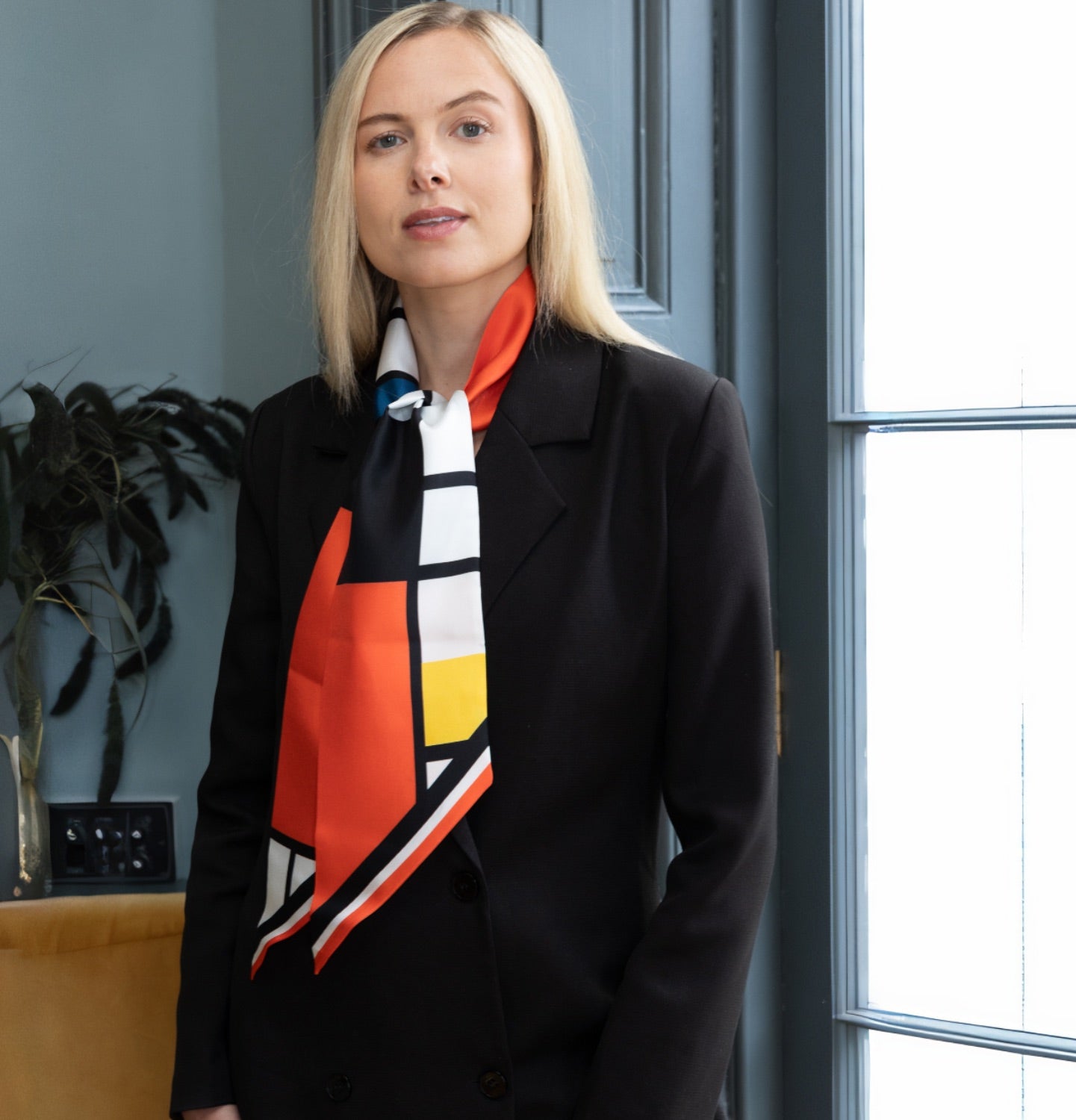 Mondrian Art Silk Long Scarf