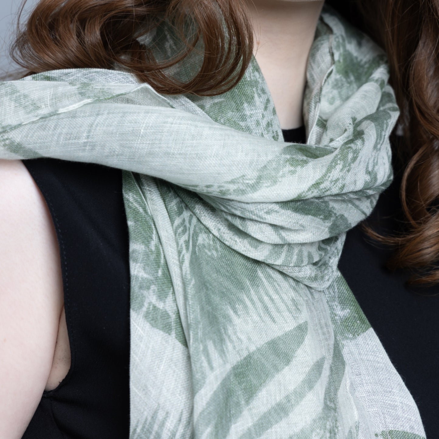 Verdant Breeze Linen Scarf in Sage Green