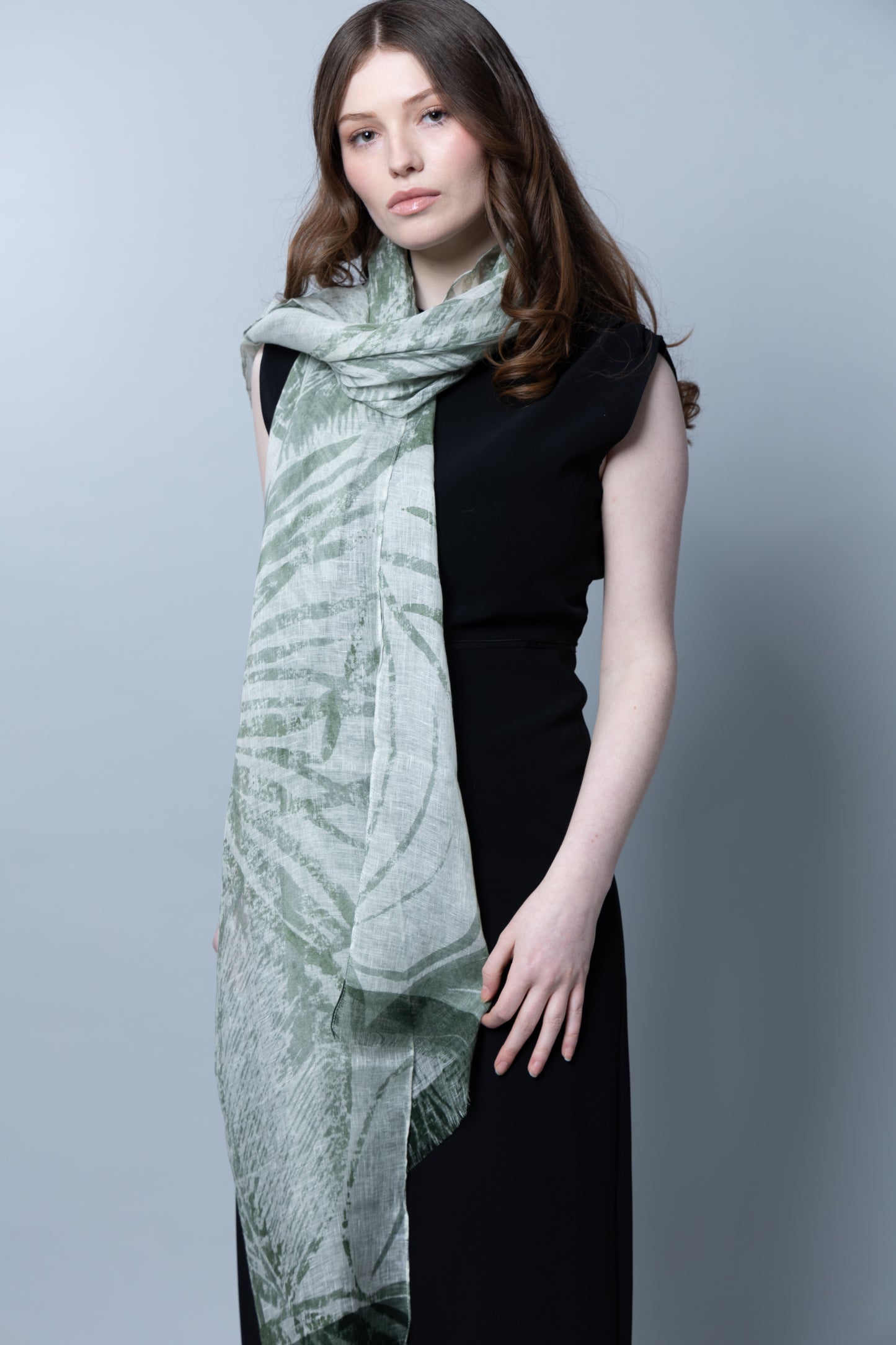 Verdant Breeze Linen Scarf in Sage Green