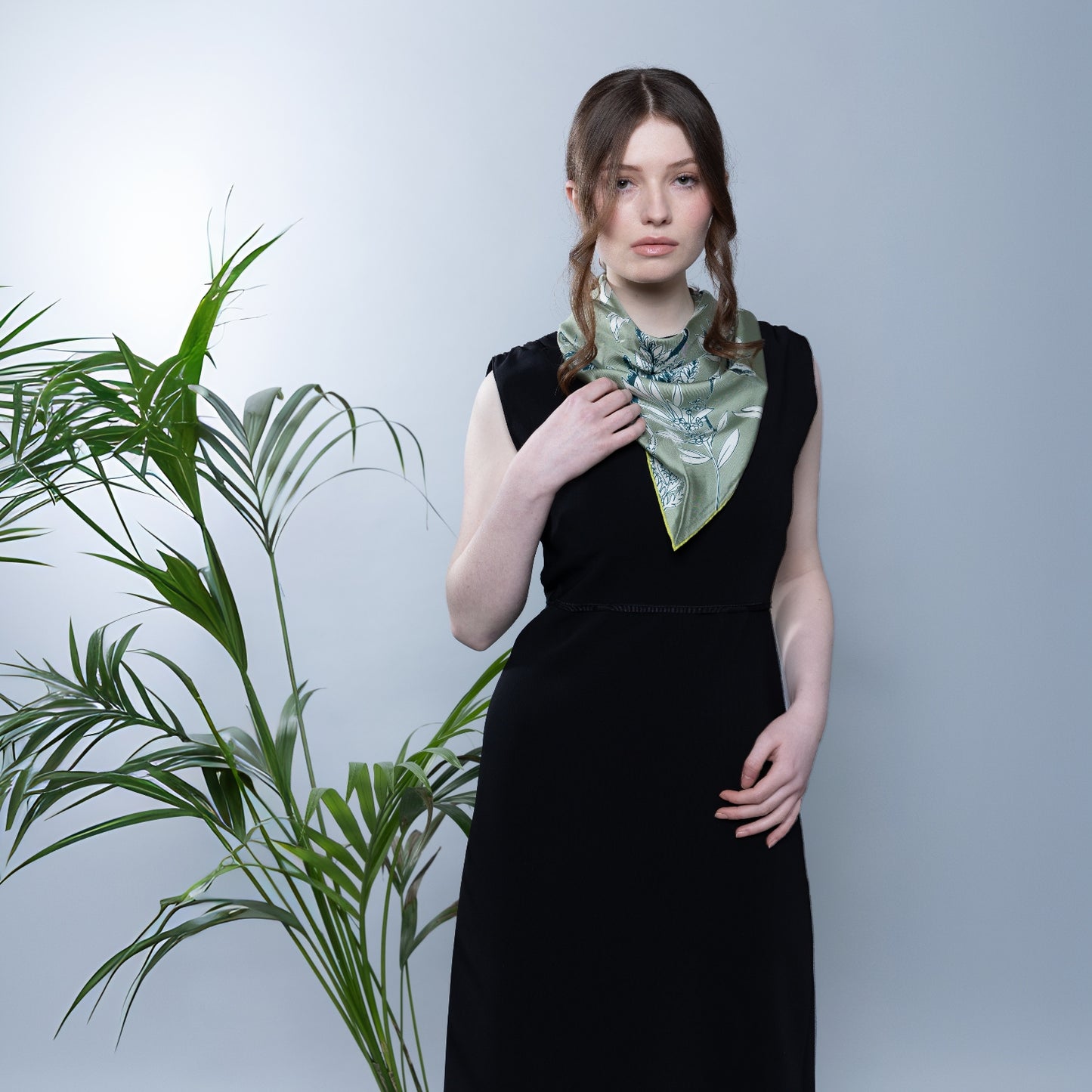 Botanical Symphony Silk Bandana in Sage