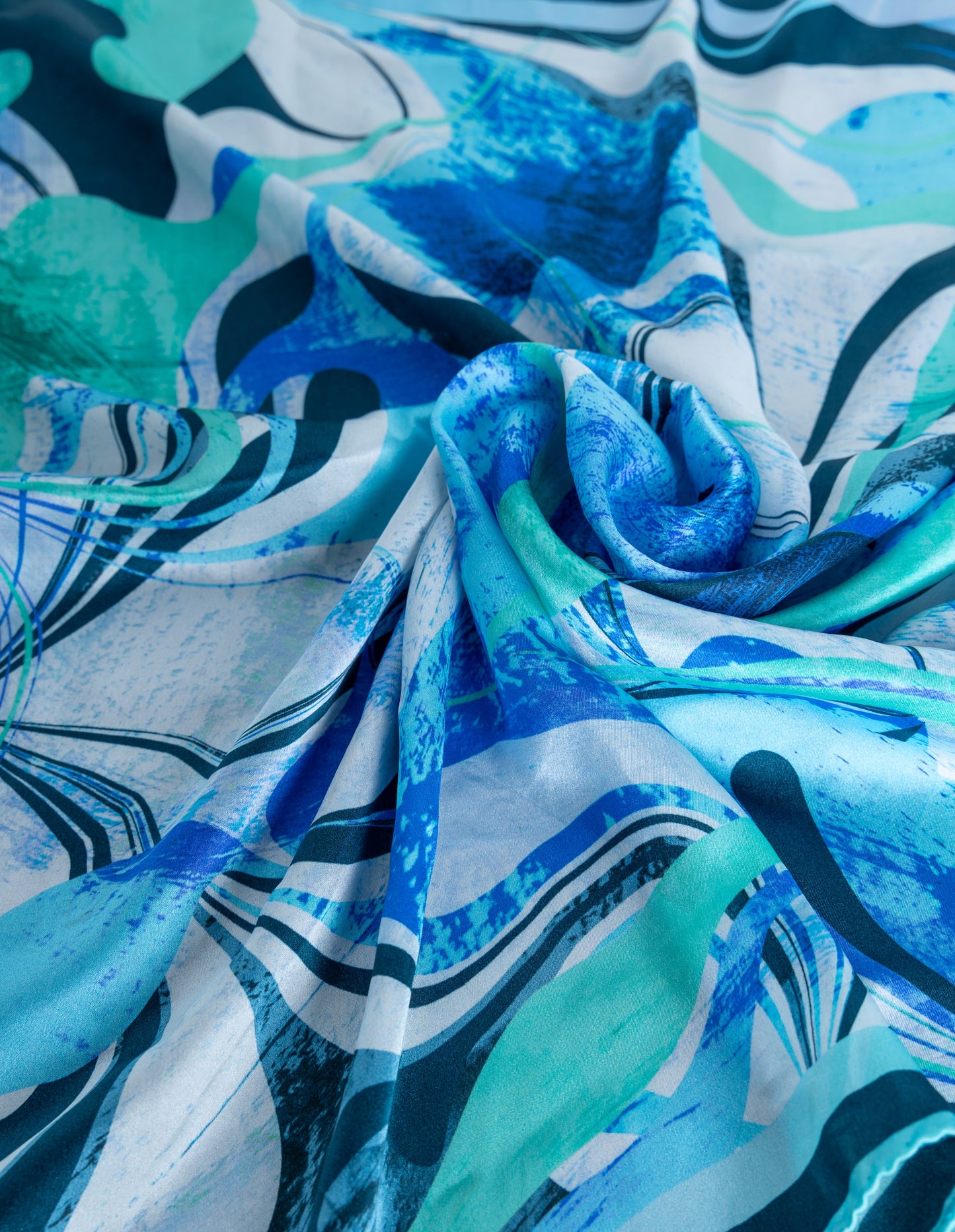 Aqua Wave Flow – Italian Silk Square Scarf (70 x 70 cm)