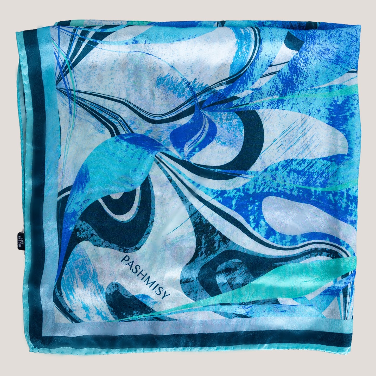 Aqua Wave Flow – Italian Silk Square Scarf (70 x 70 cm)