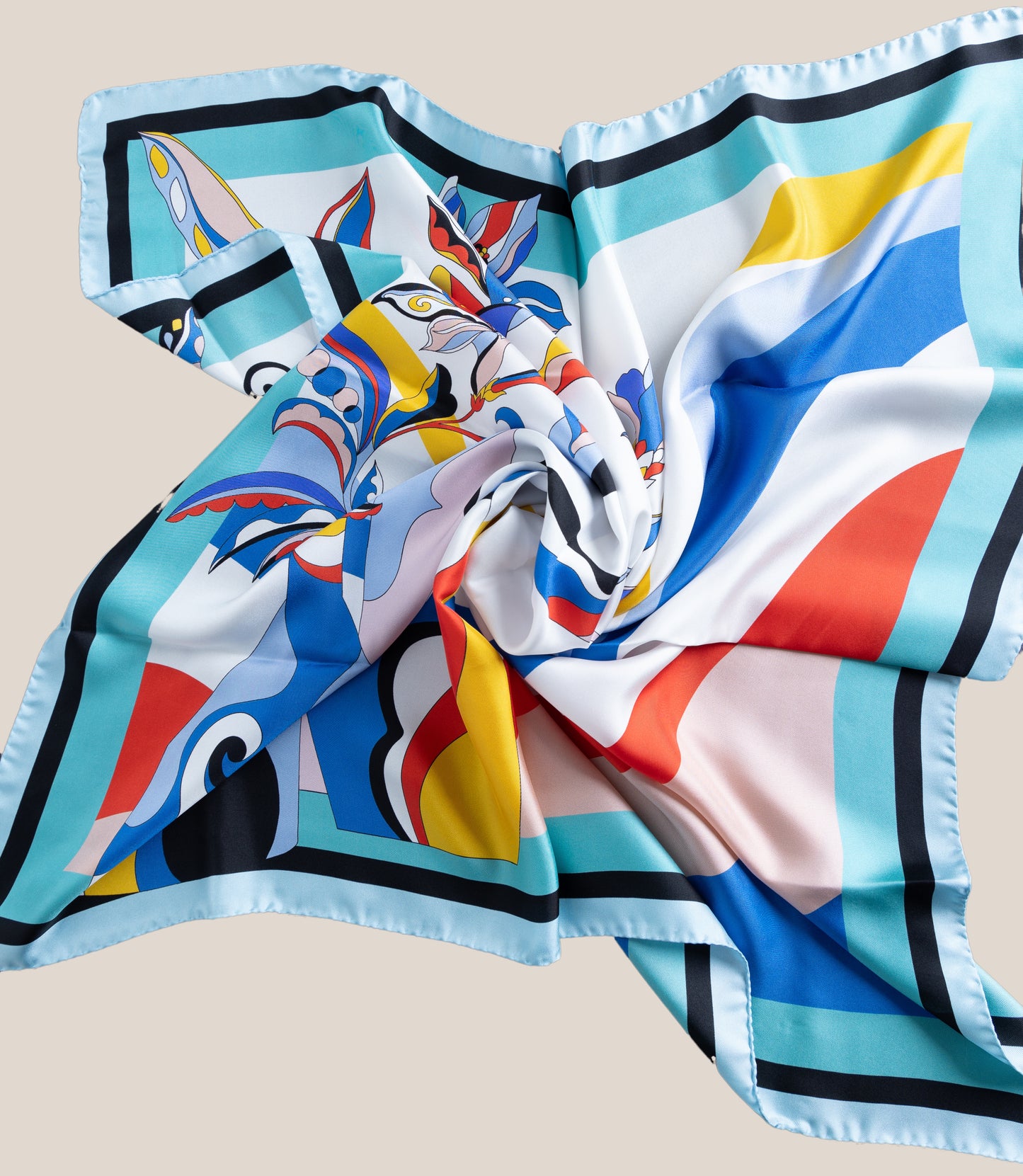 Blue Powder Serene Bloomy Flower Square Silk Scarf