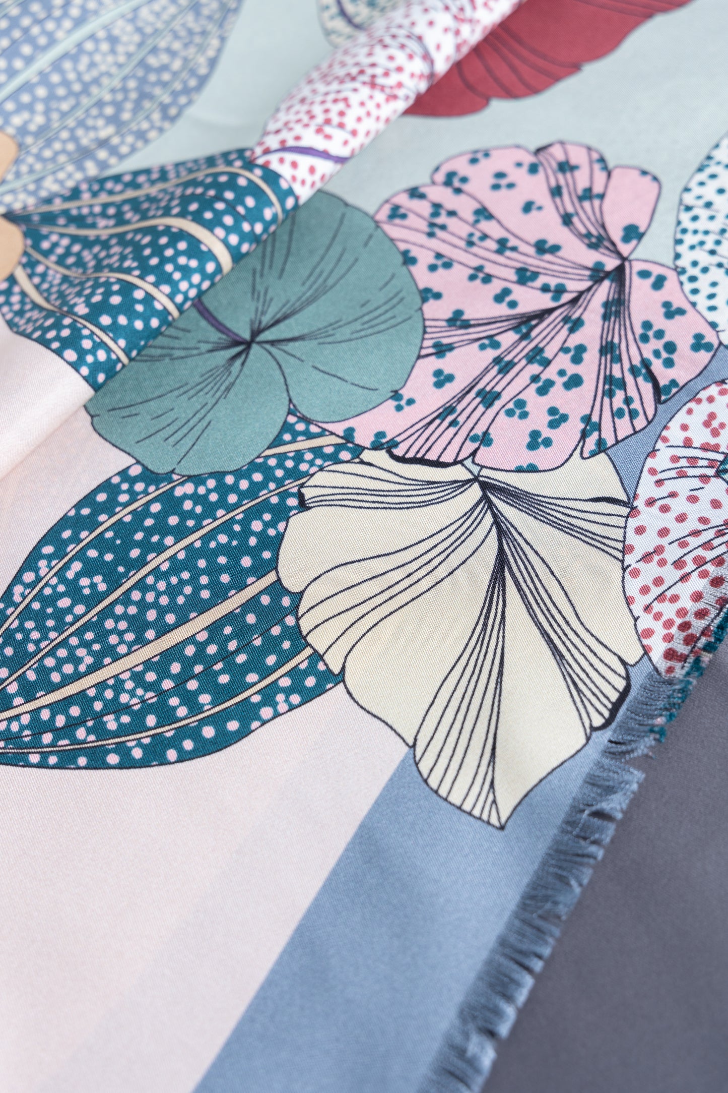 Tropical Bloom Pale Pink and Sage Silk Scarf