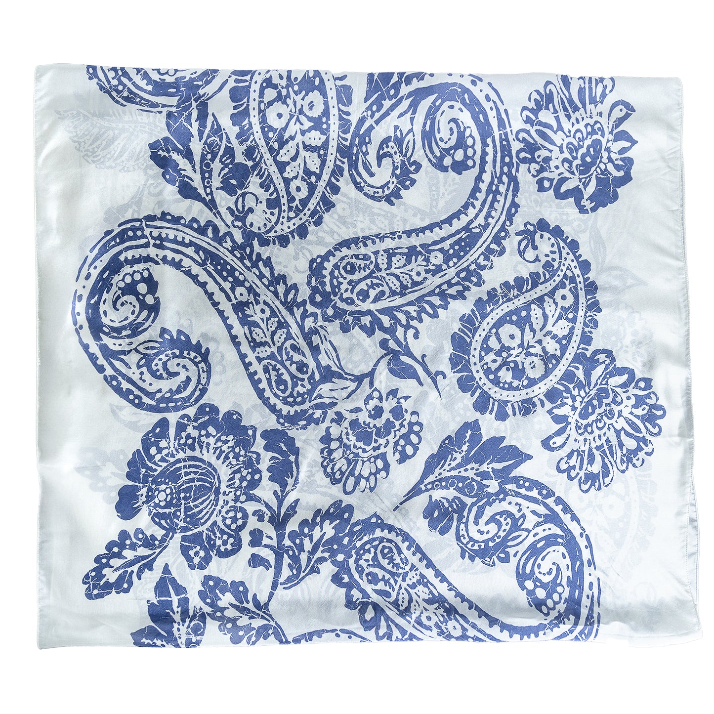Navy Paisley Habotai Silk Scarf