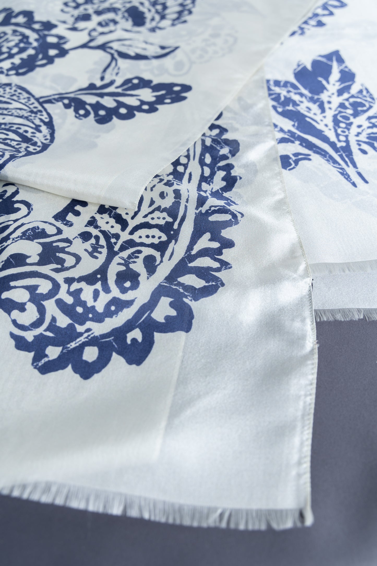 Navy Paisley Habotai Silk Scarf