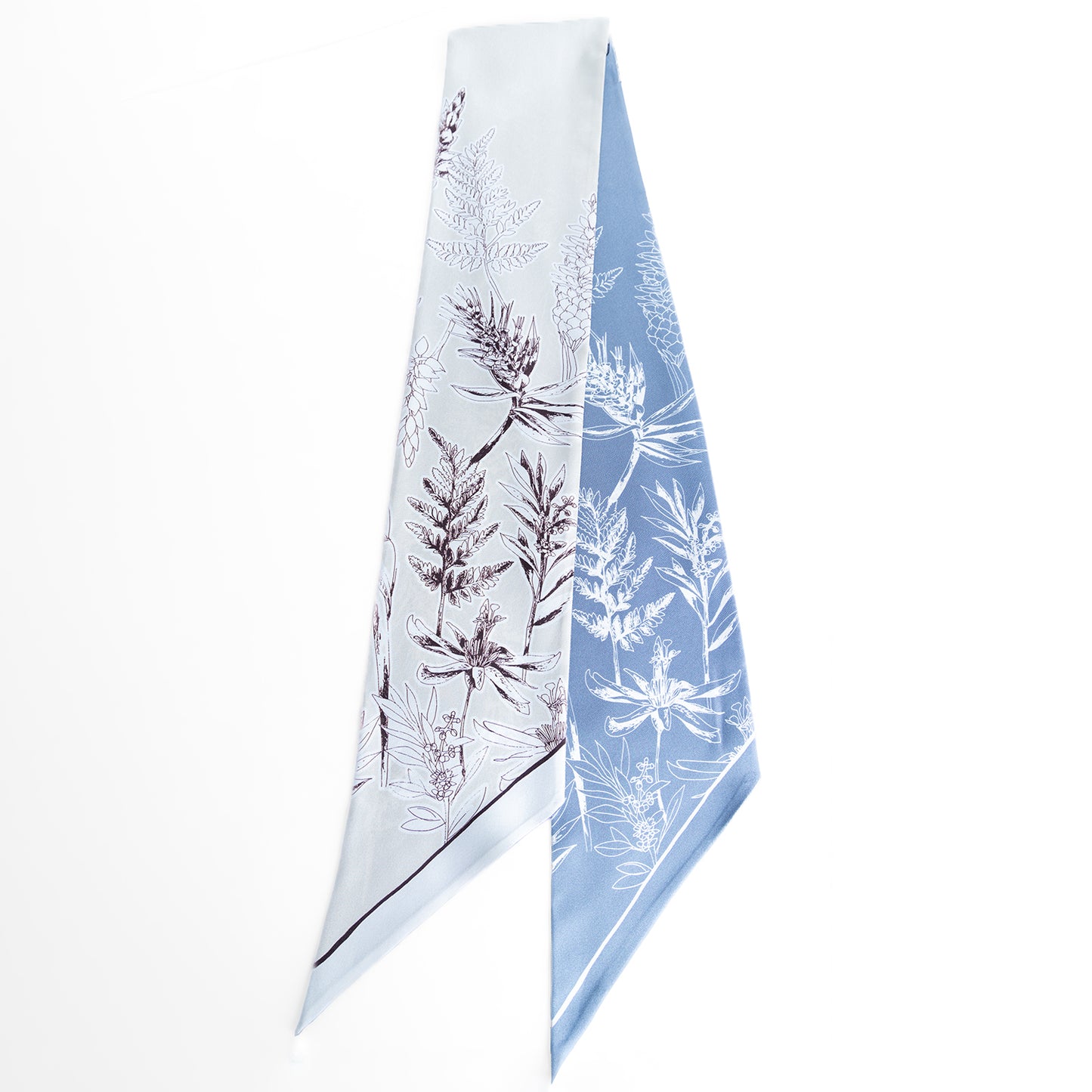 Botanical Elegance Long Silk Scarf in Grey and Ivory