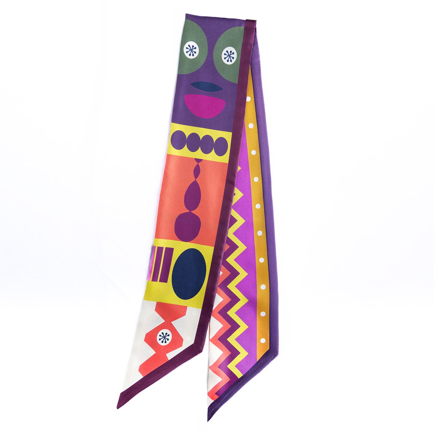 Vivid Abstract Long Silk Scarf In Burgundy