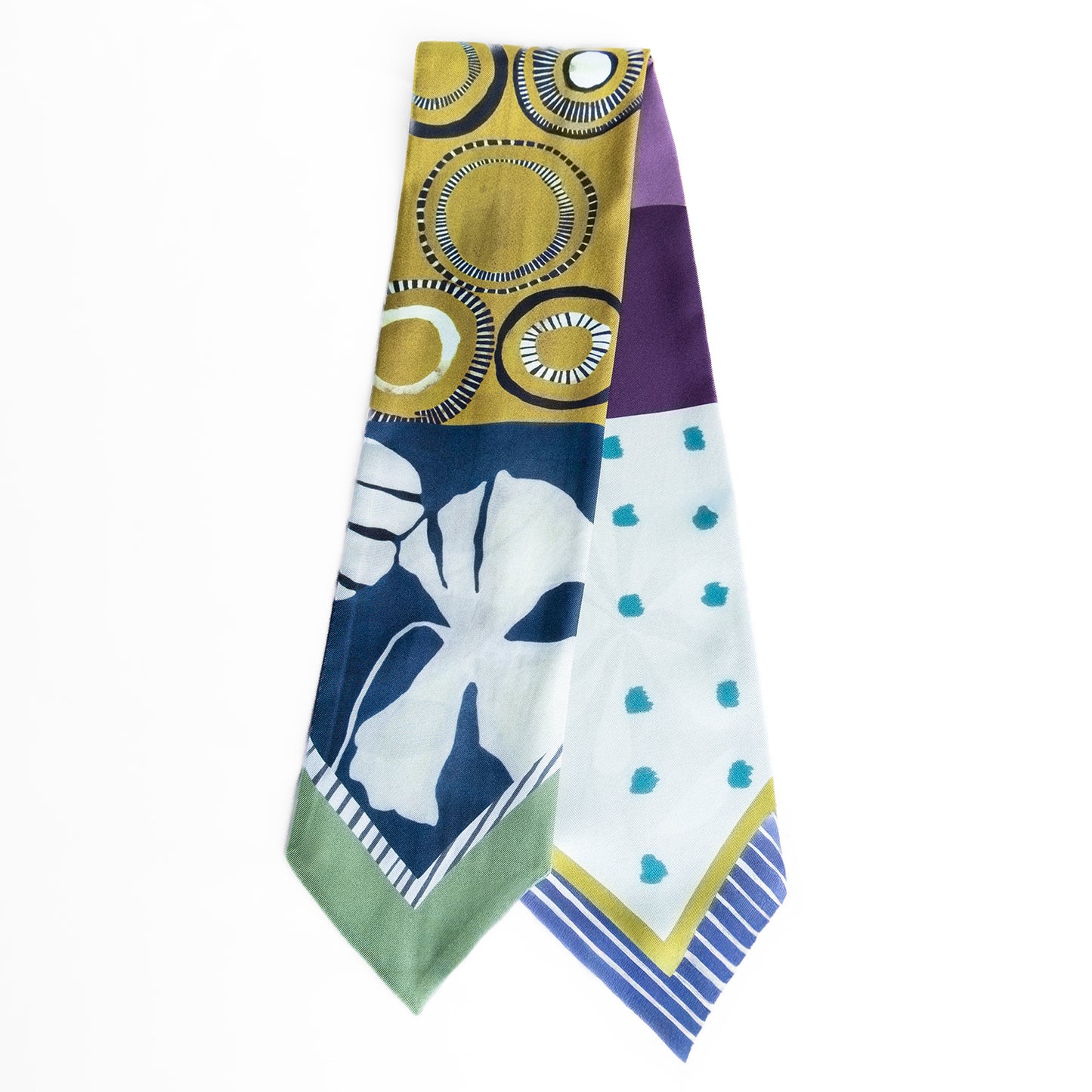Abstract Bloom Skinny Silk Scarf In Mustard and Purple