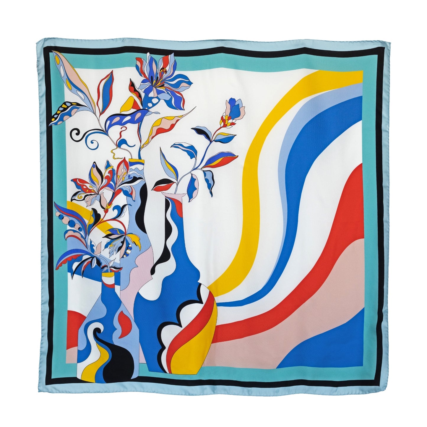 Blue Powder Serene Bloomy Flower Square Silk Scarf