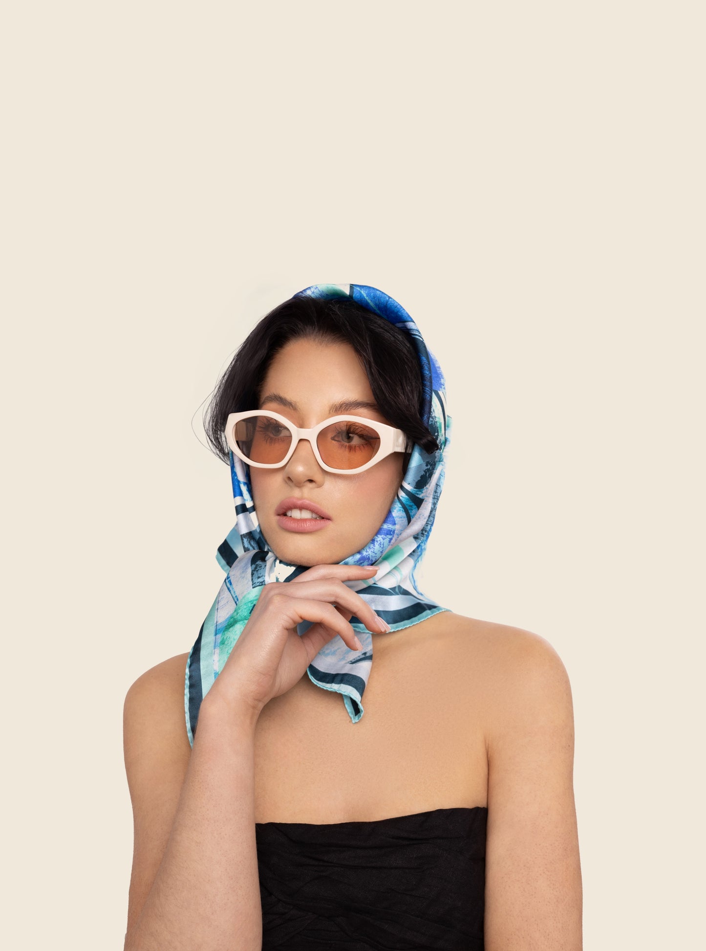 Aqua Wave Flow Square Silk Scarf