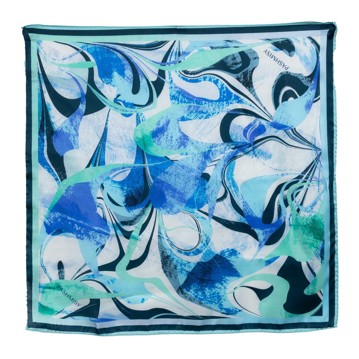 Aqua Wave Flow Square Silk Scarf