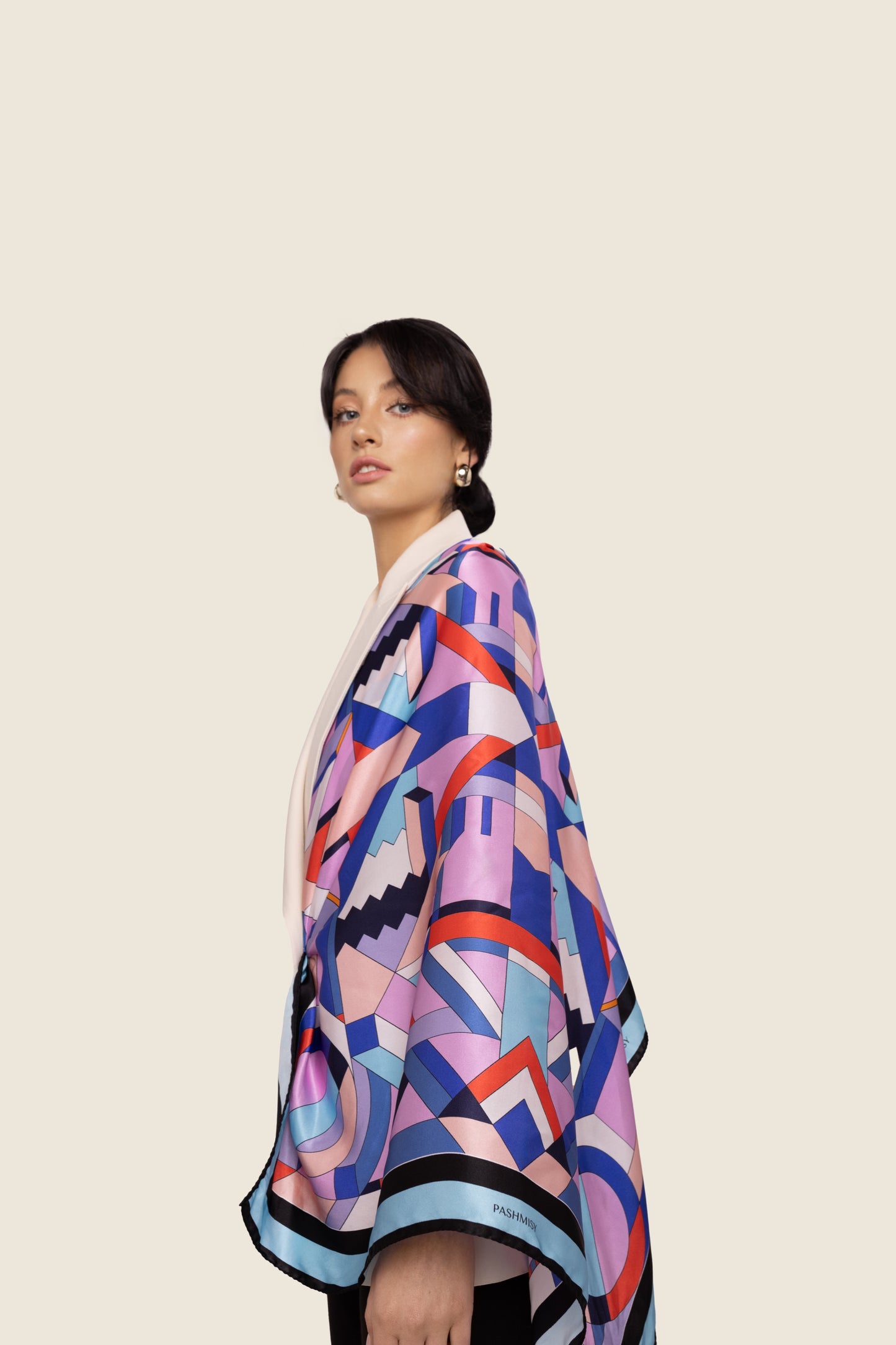 Blue Purple Contour Square Silk Scarf