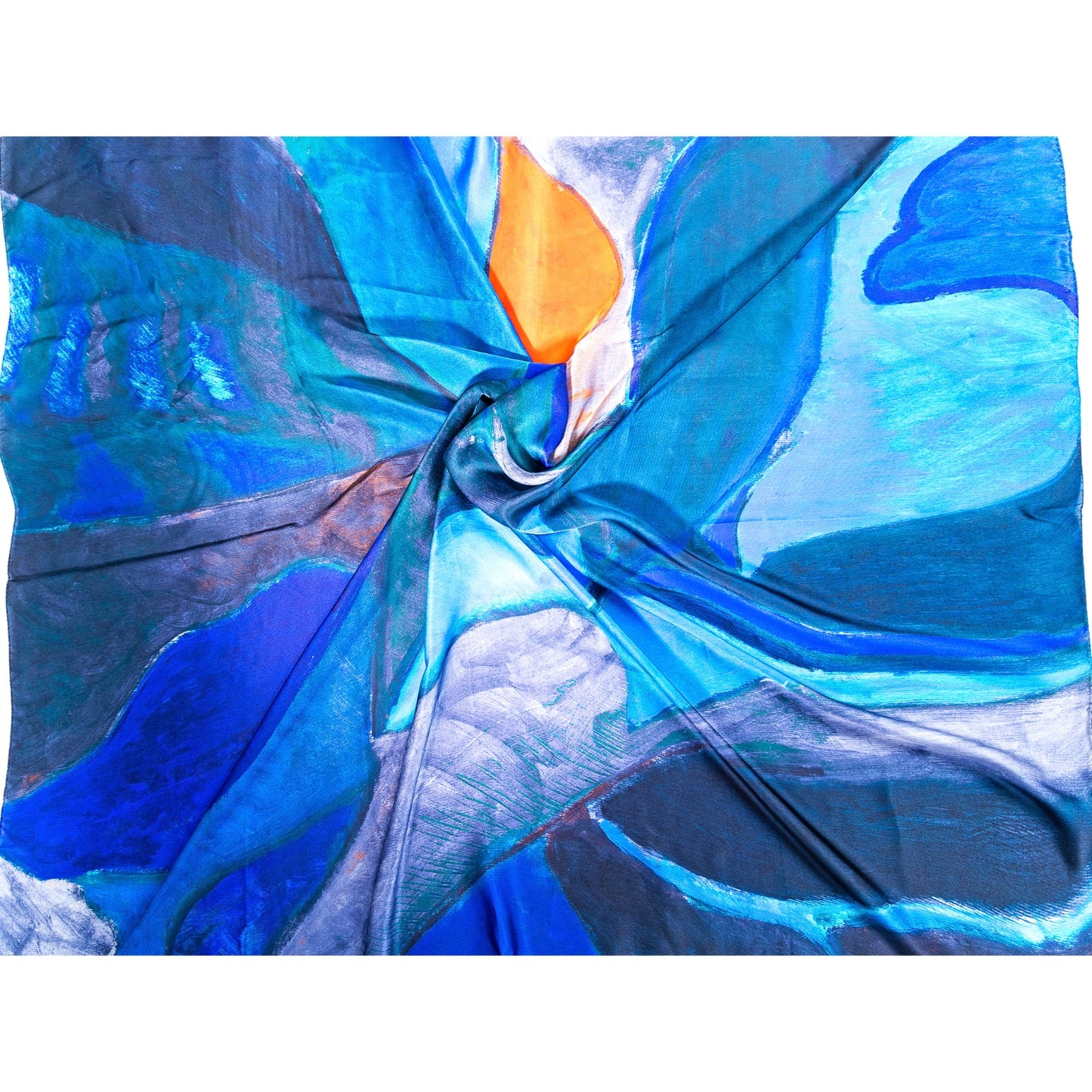 Oversized Square Silk Scarf in Blue with Abstract Motif