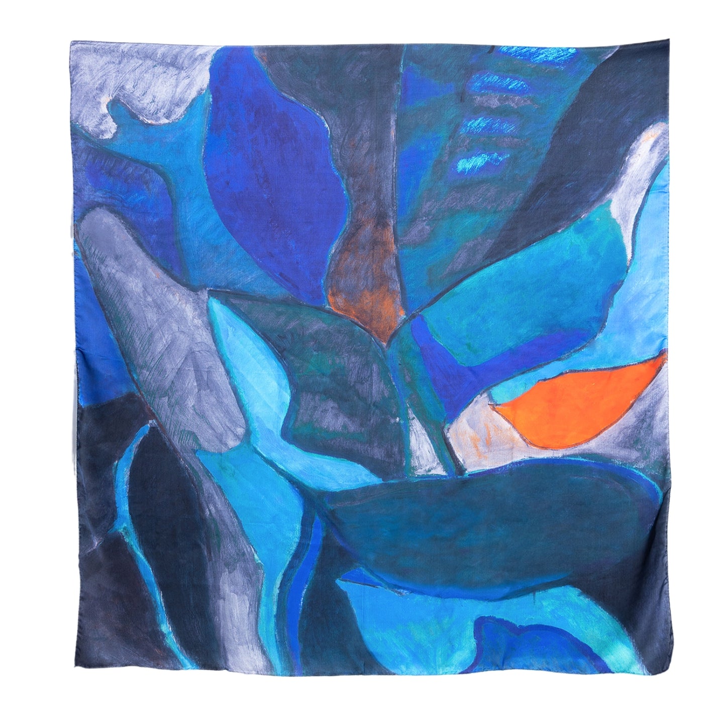 Oversized Square Silk Scarf in Blue with Abstract Motif
