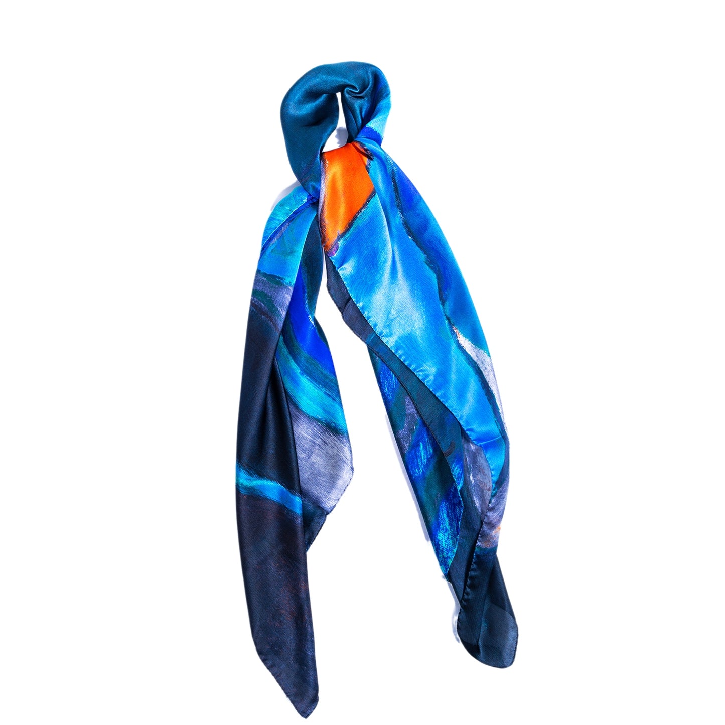 Oversized Square Silk Scarf in Blue with Abstract Motif