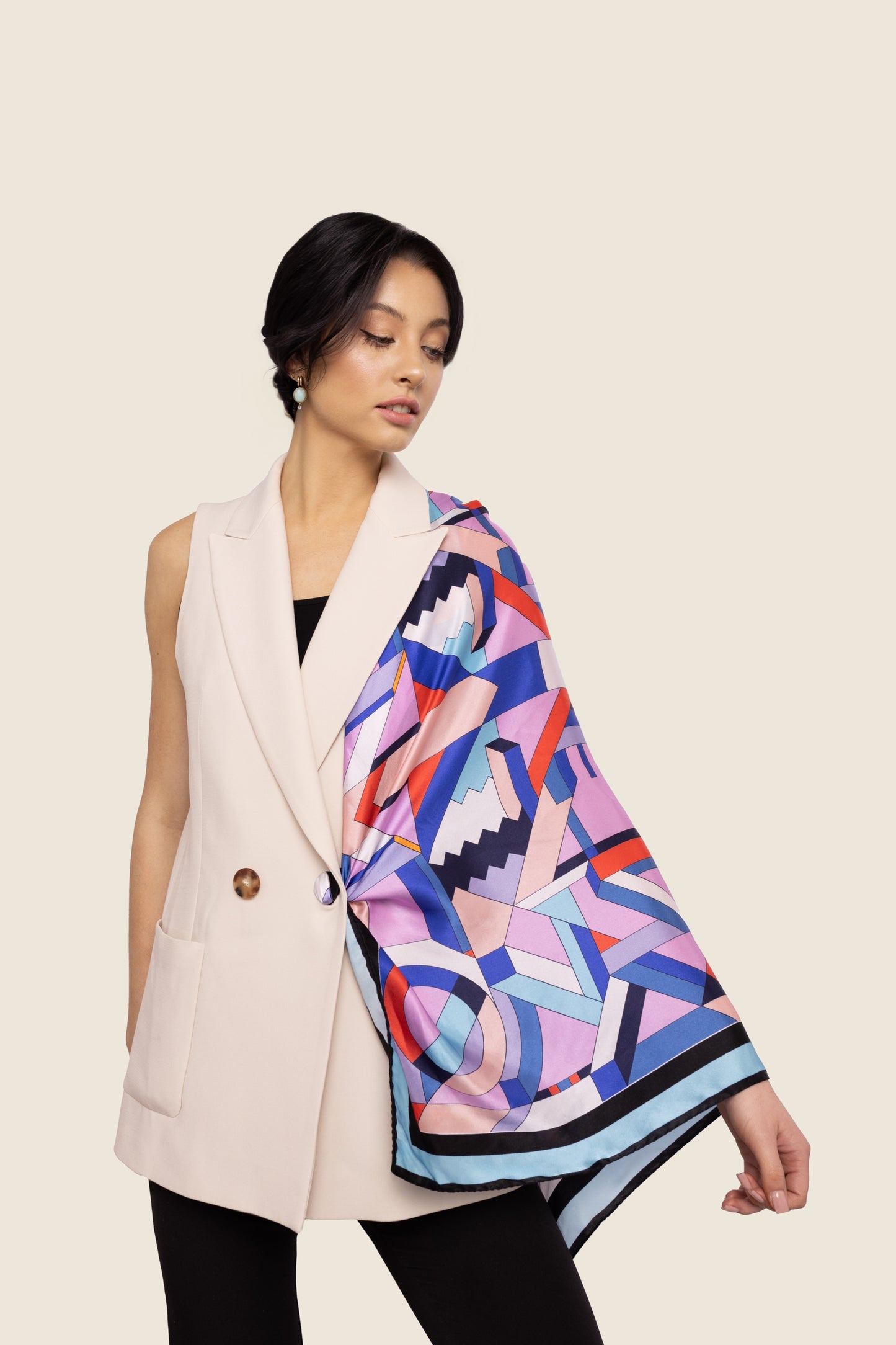 Blue Purple Contour - Italian Silk Square Scarf (90 x 90 cm)