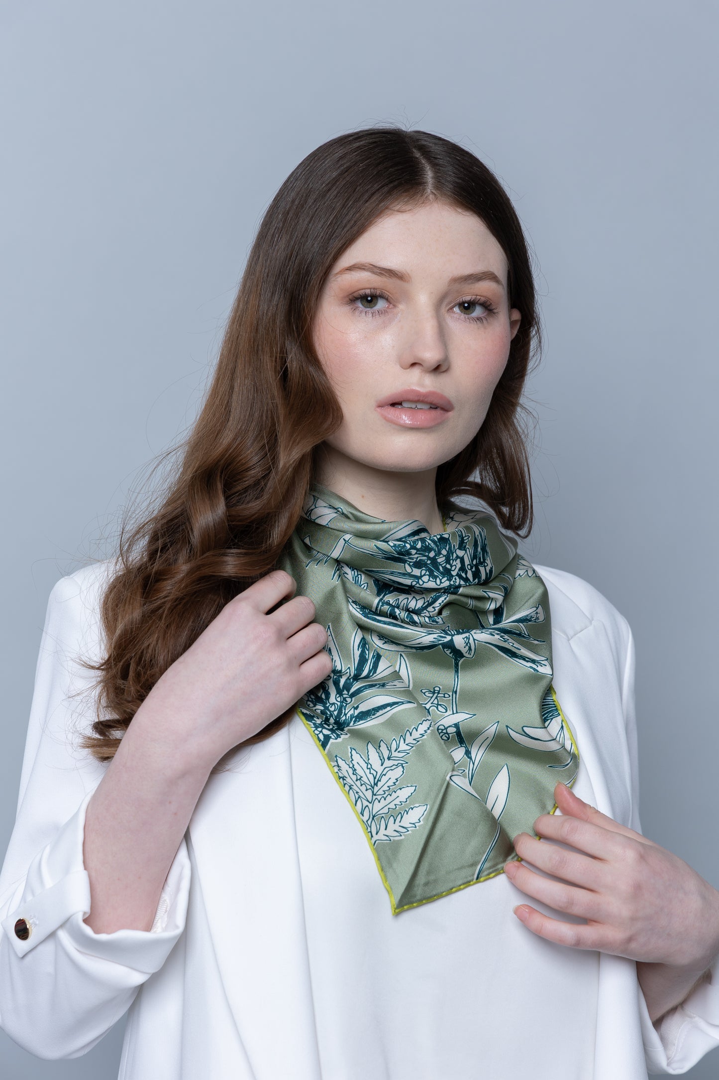 Botanical Symphony Silk Bandana in Sage