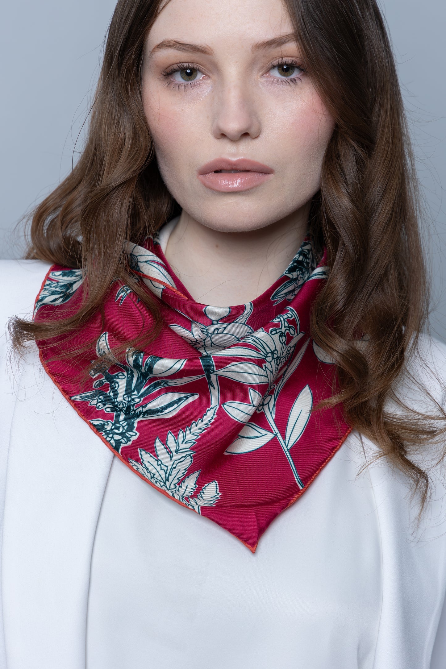 Botanical Symphony Silk Bandana in Magenta