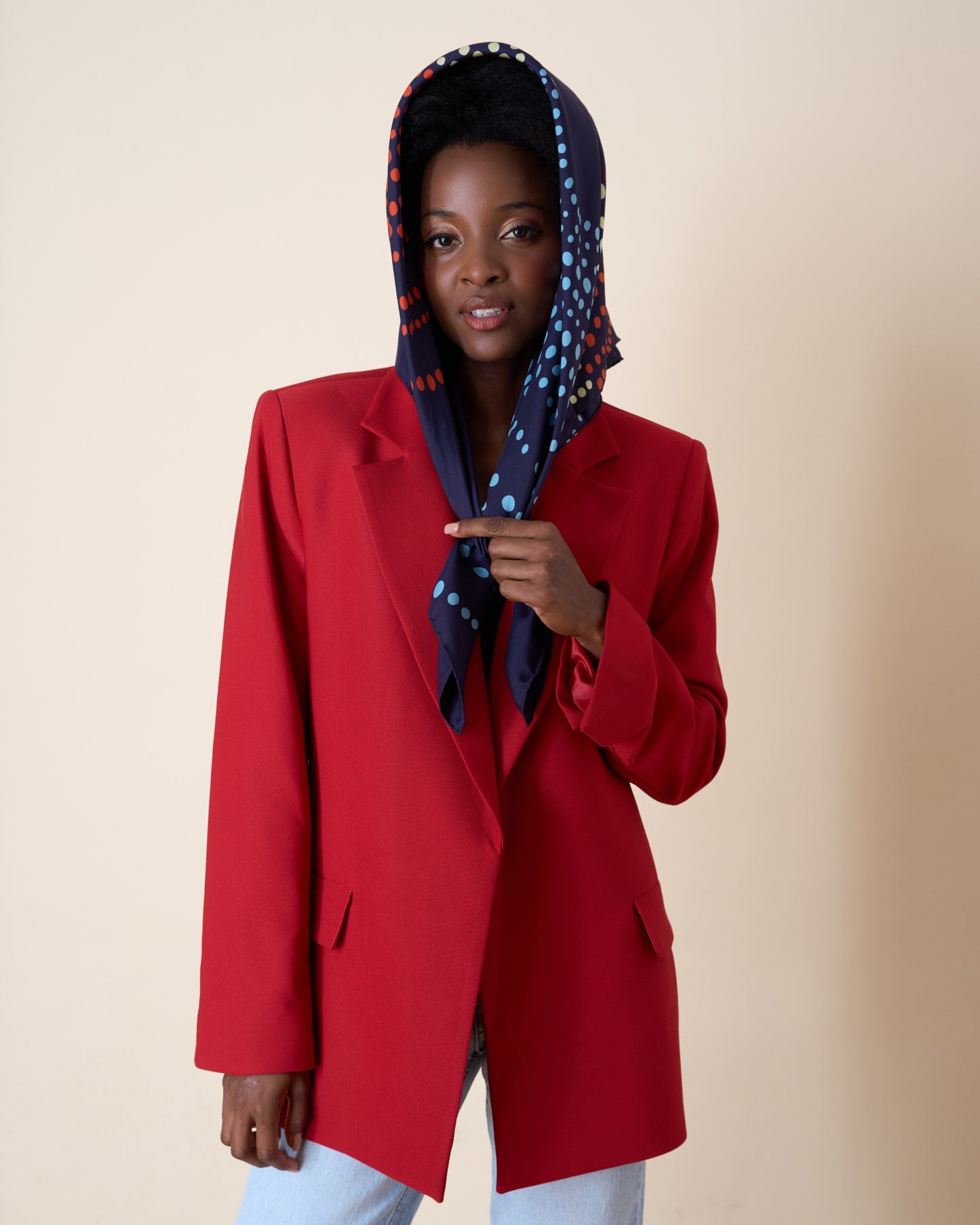 Midnight Polka Charm Italian Silk Square Scarf (90 x 90 cm)