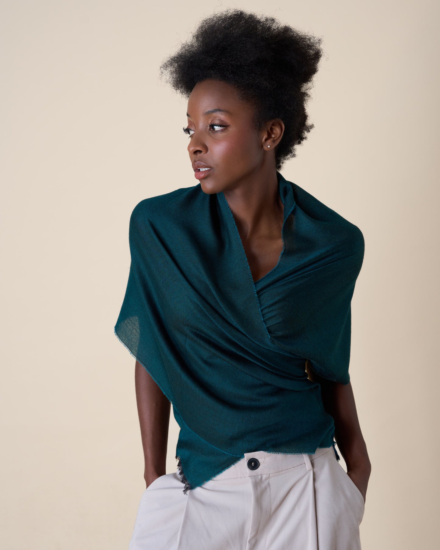 Midnight Teal Cashmere and Silk Shawl – Made in Italy (47x180 cm)