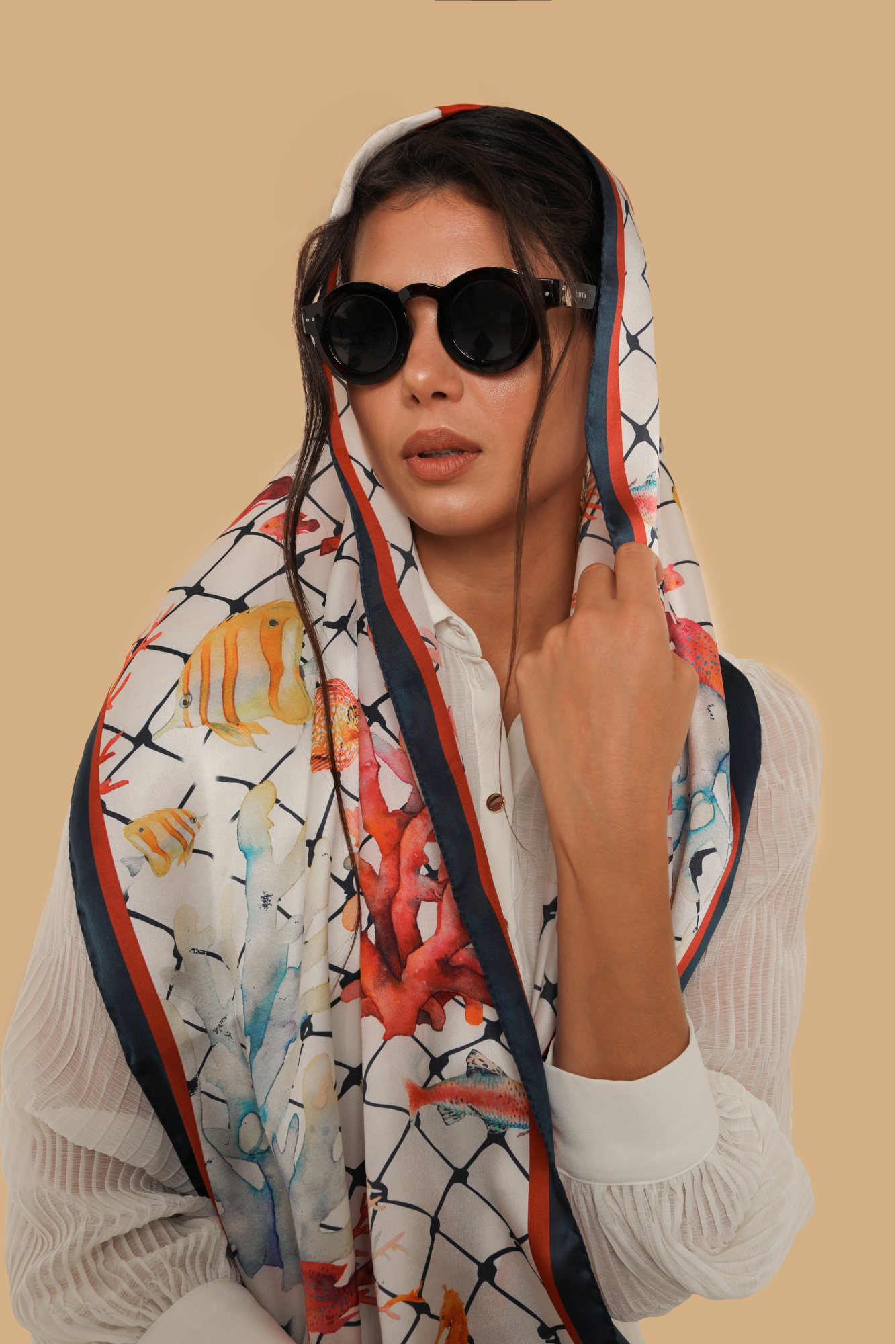 Floating Sealife Long Silk Scarf