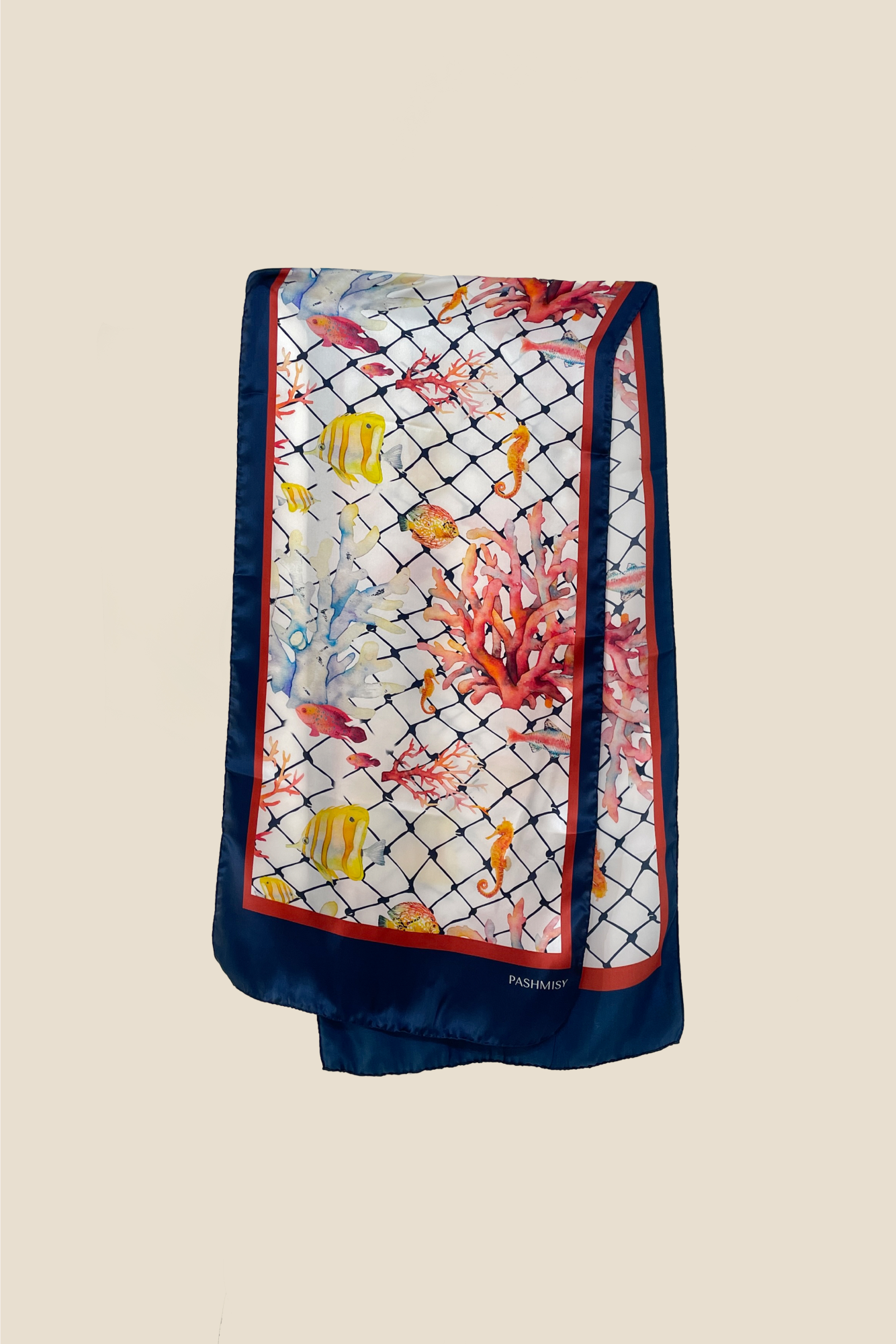 Floating Sealife Long Silk Scarf