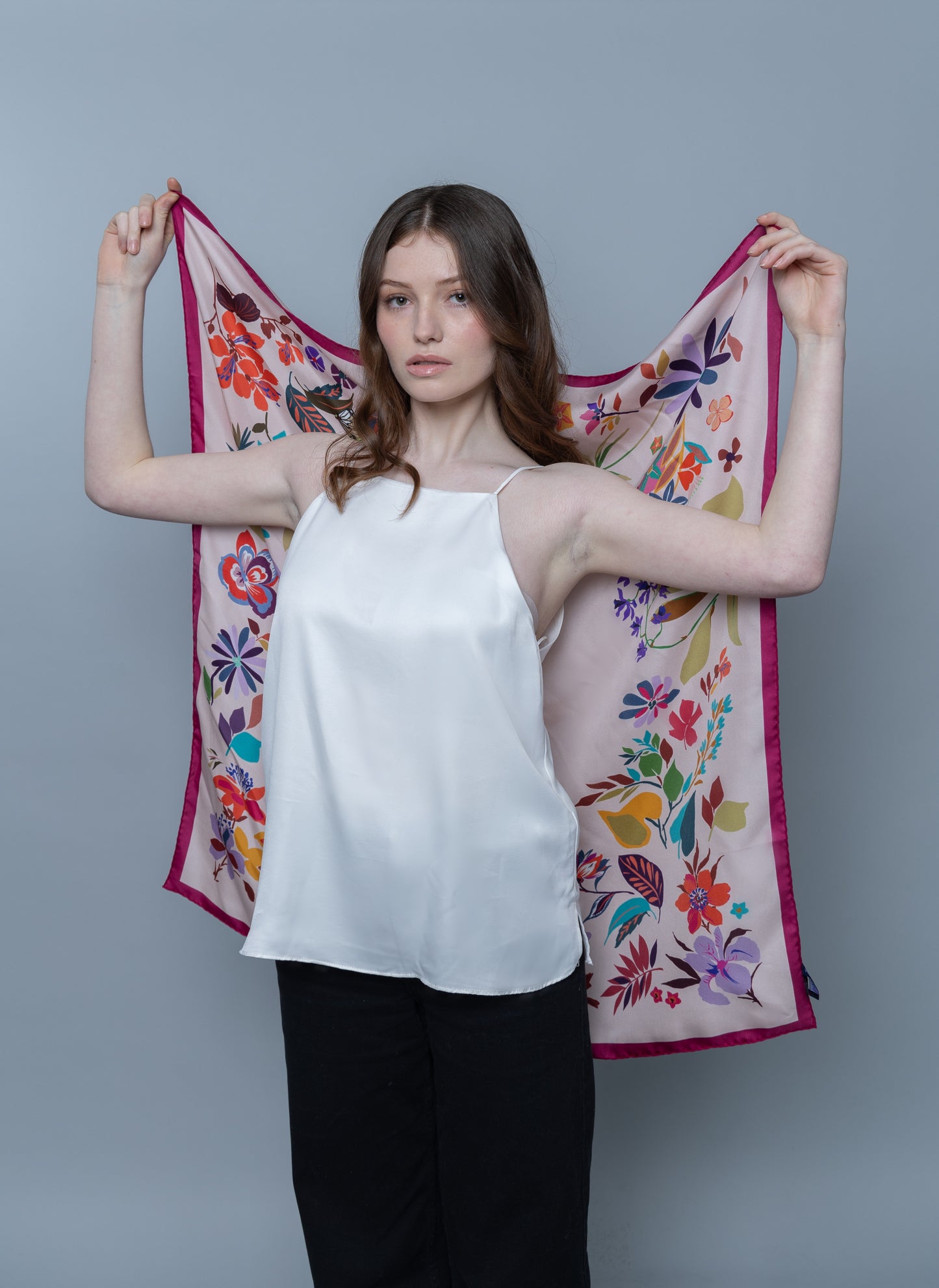 Floral Eden in Pink and Magenta – Italian Silk Square Scarf (90 x 90 cm)
