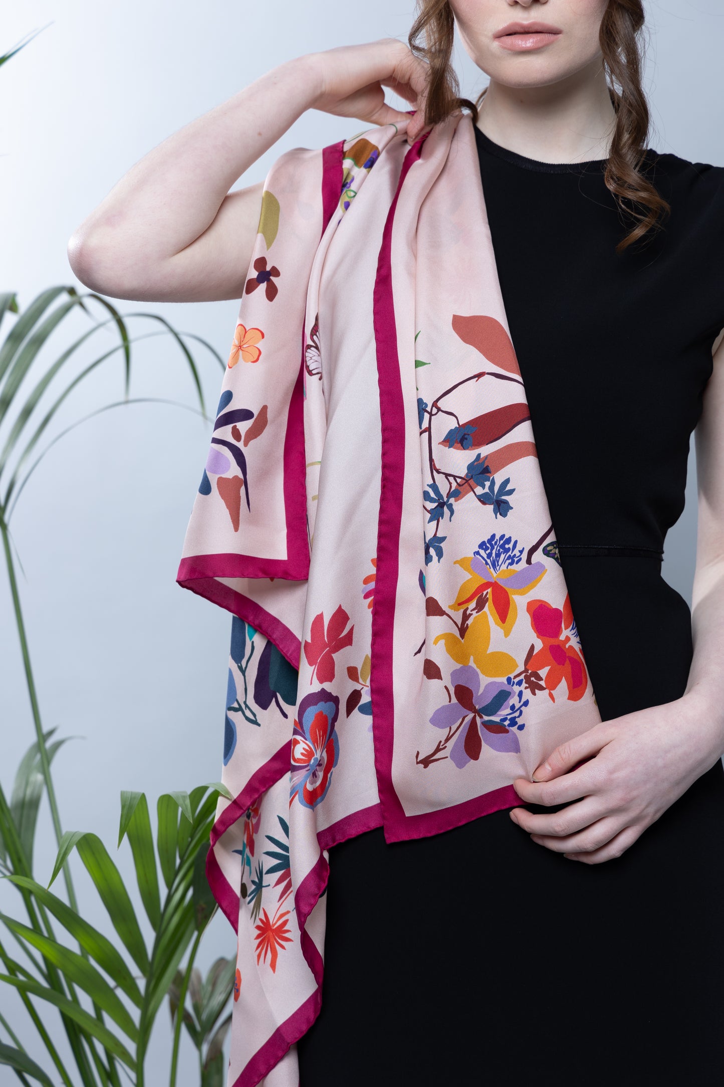 Floral Eden Silk Scarf in Pink and Magenta