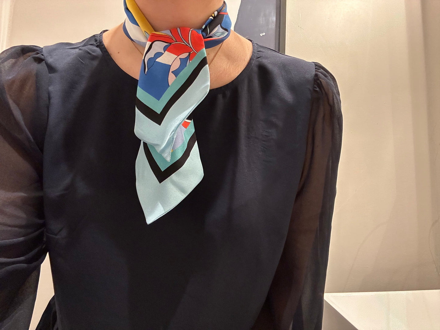 Pre-loved Blue Sky Eden Flower Skinny Silk Scarf