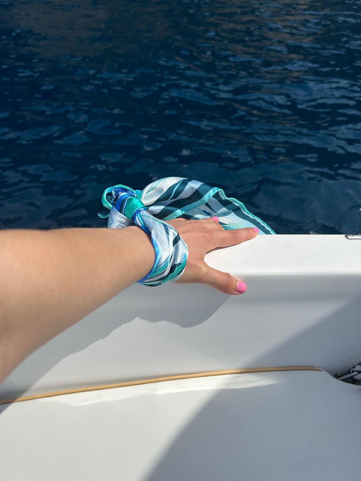 Aqua Wave Flow – Italian Silk Square Scarf (70 x 70 cm)