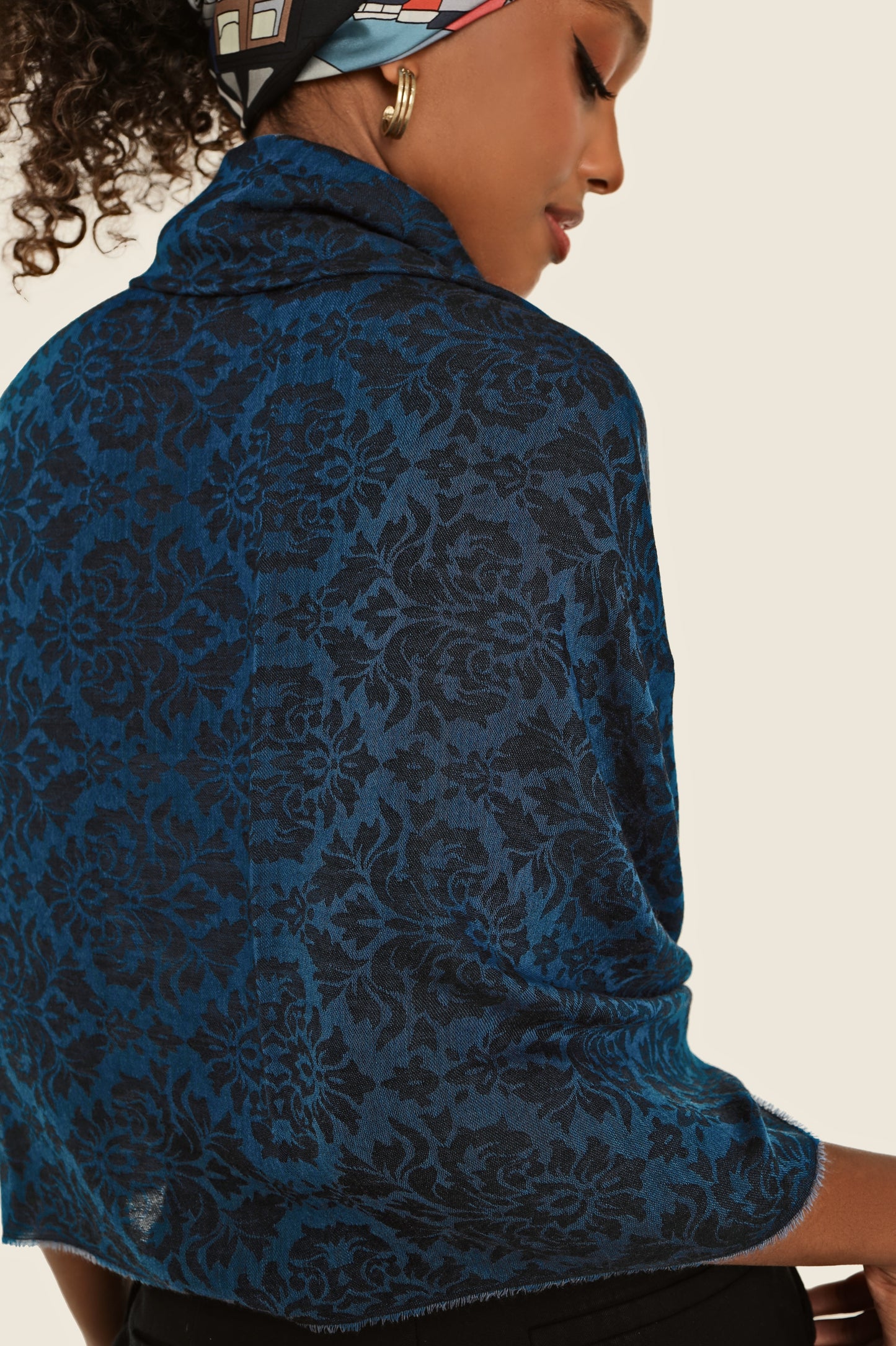 Jacquard Royal Blue Wrapping Shawl
