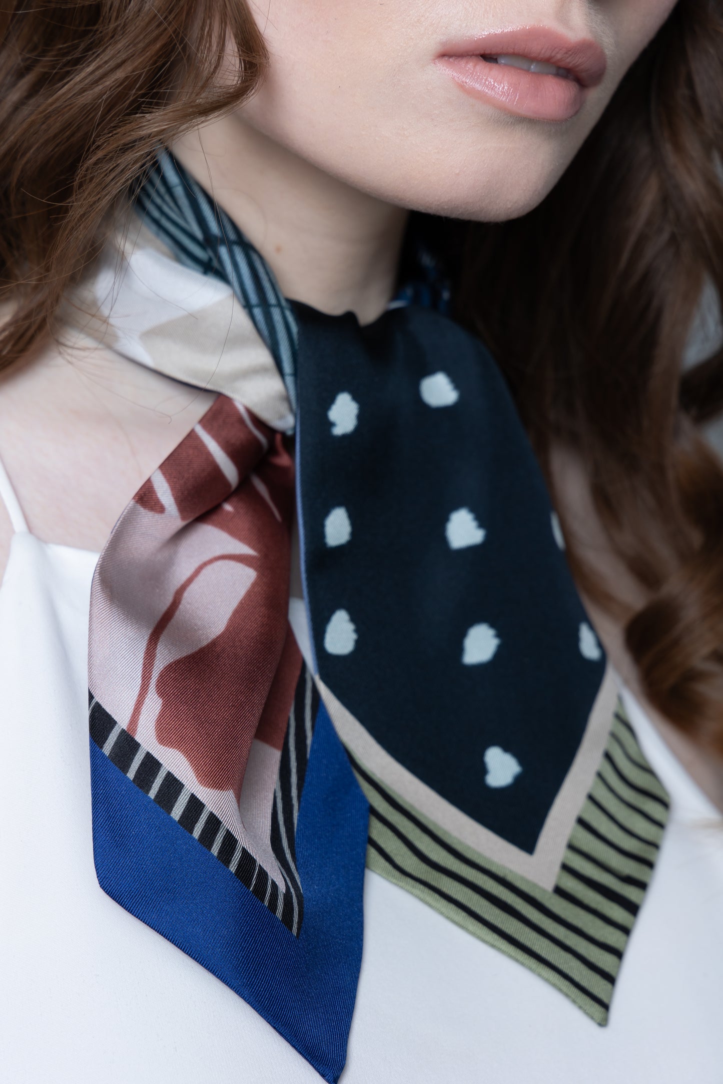 Midnight Bloom Silk Scarf in Navy and Sage