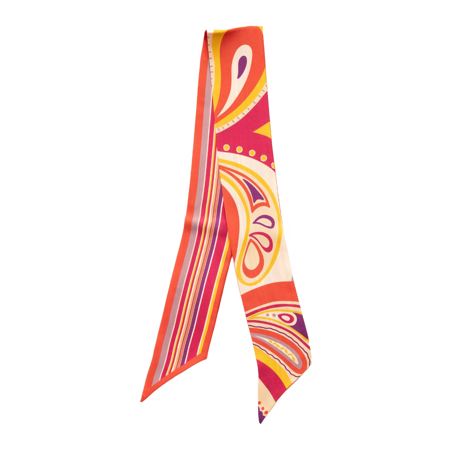 Pre-loved Magenta Paisley Skinny Silk Scarf (7x90cm)