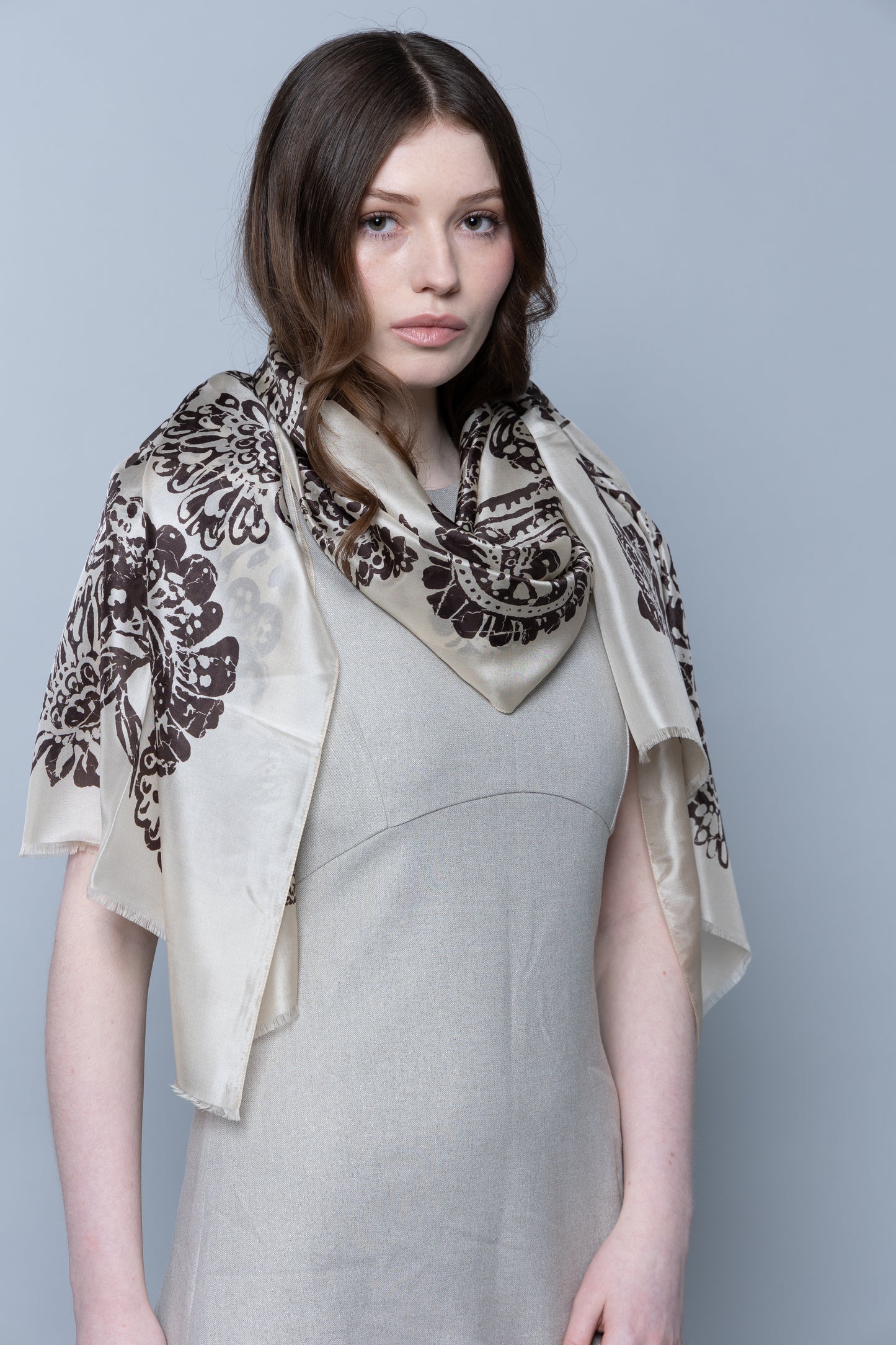 Chocolate Paisley Habotai Silk Scarf