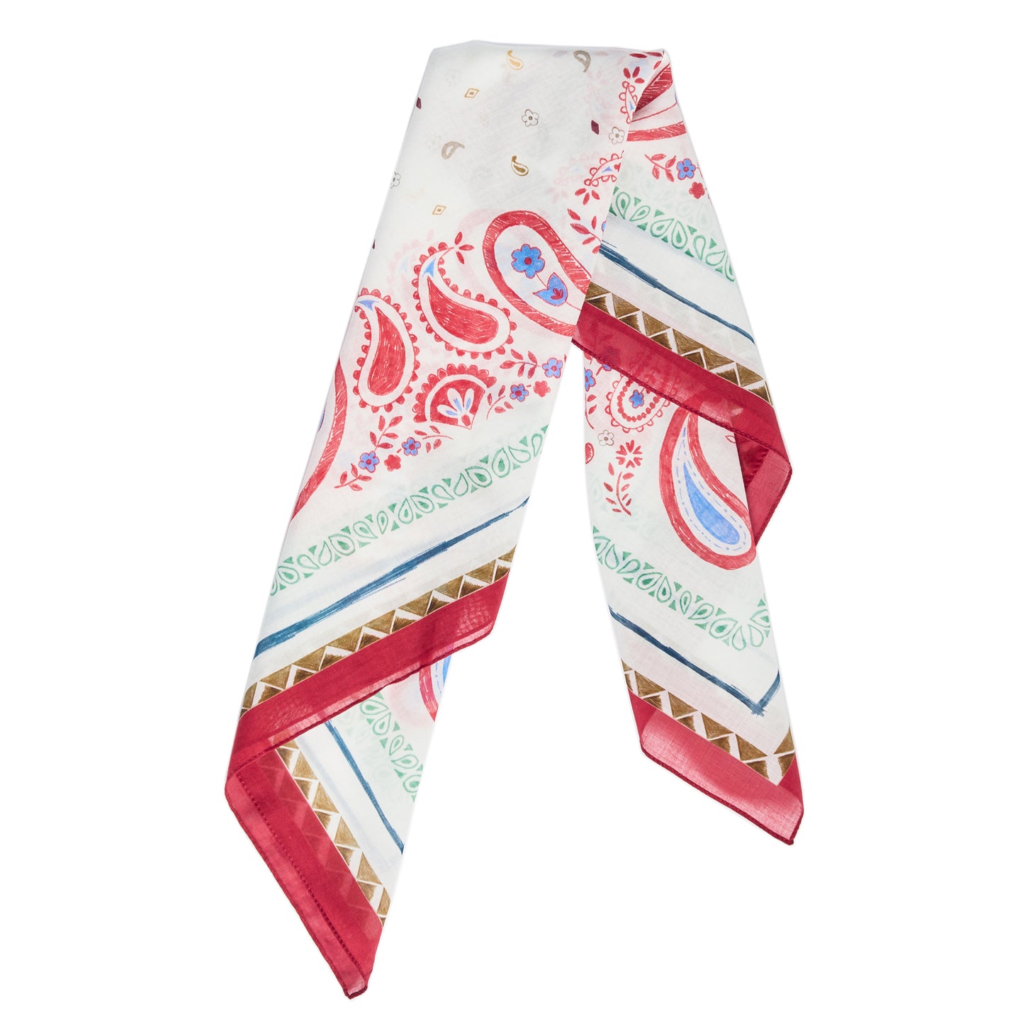 Red Paisley Cotton Bandana Scarf – Square Cotton Neck Scarf (70 × 70 cm). Made in italy
