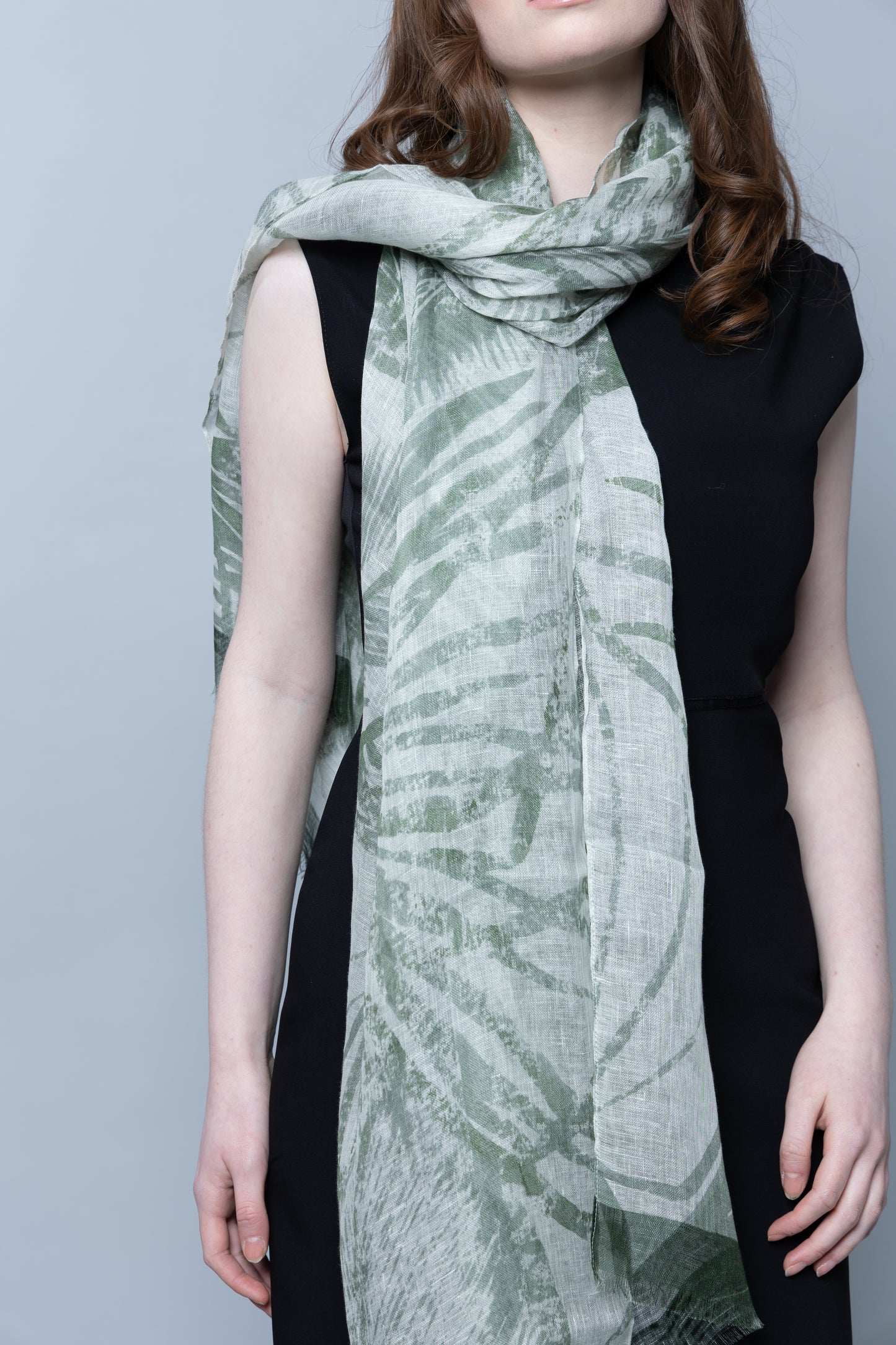 Verdant Breeze Linen Scarf in Sage Green