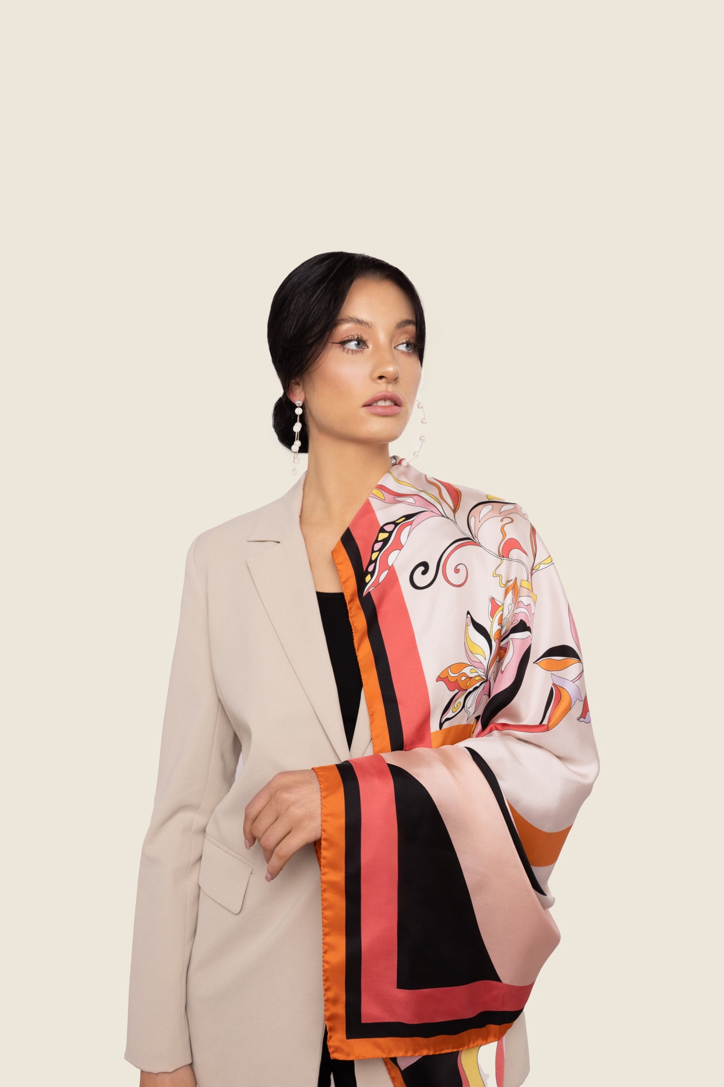 Peach Serene Bloomy Flower Silk Scarf