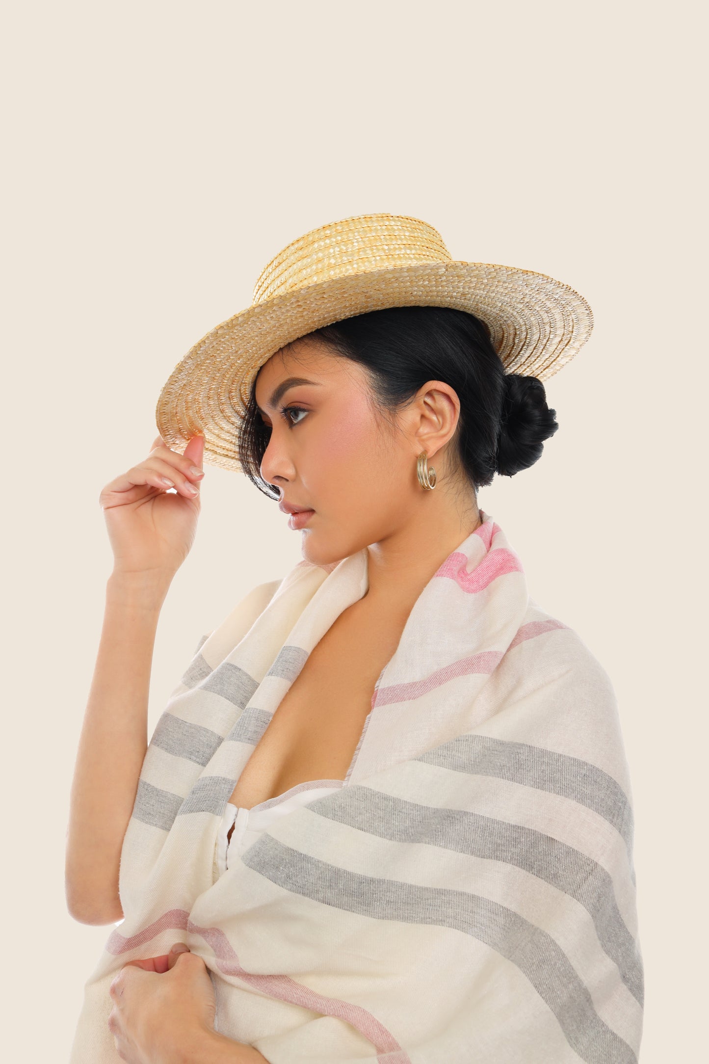 White Silk-Linen Stripy Shawl