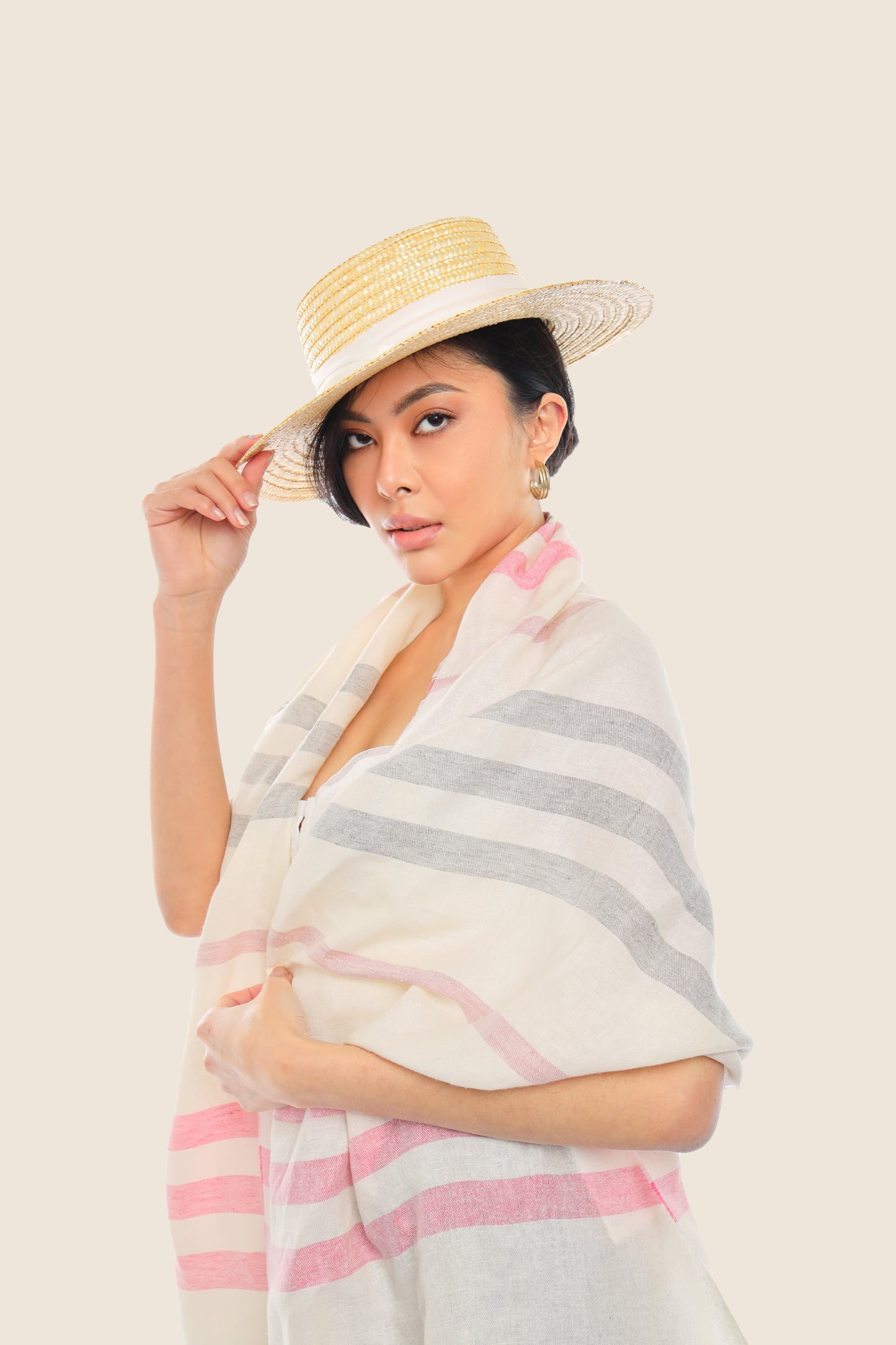 White Silk-Linen Stripy Shawl