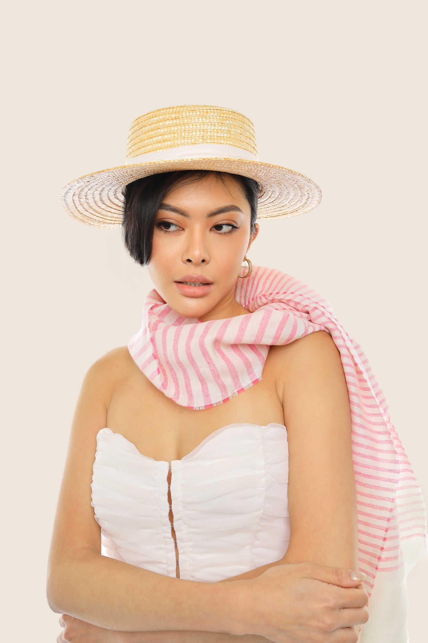 Fuchsia Silk-Linen Stripy Shawl