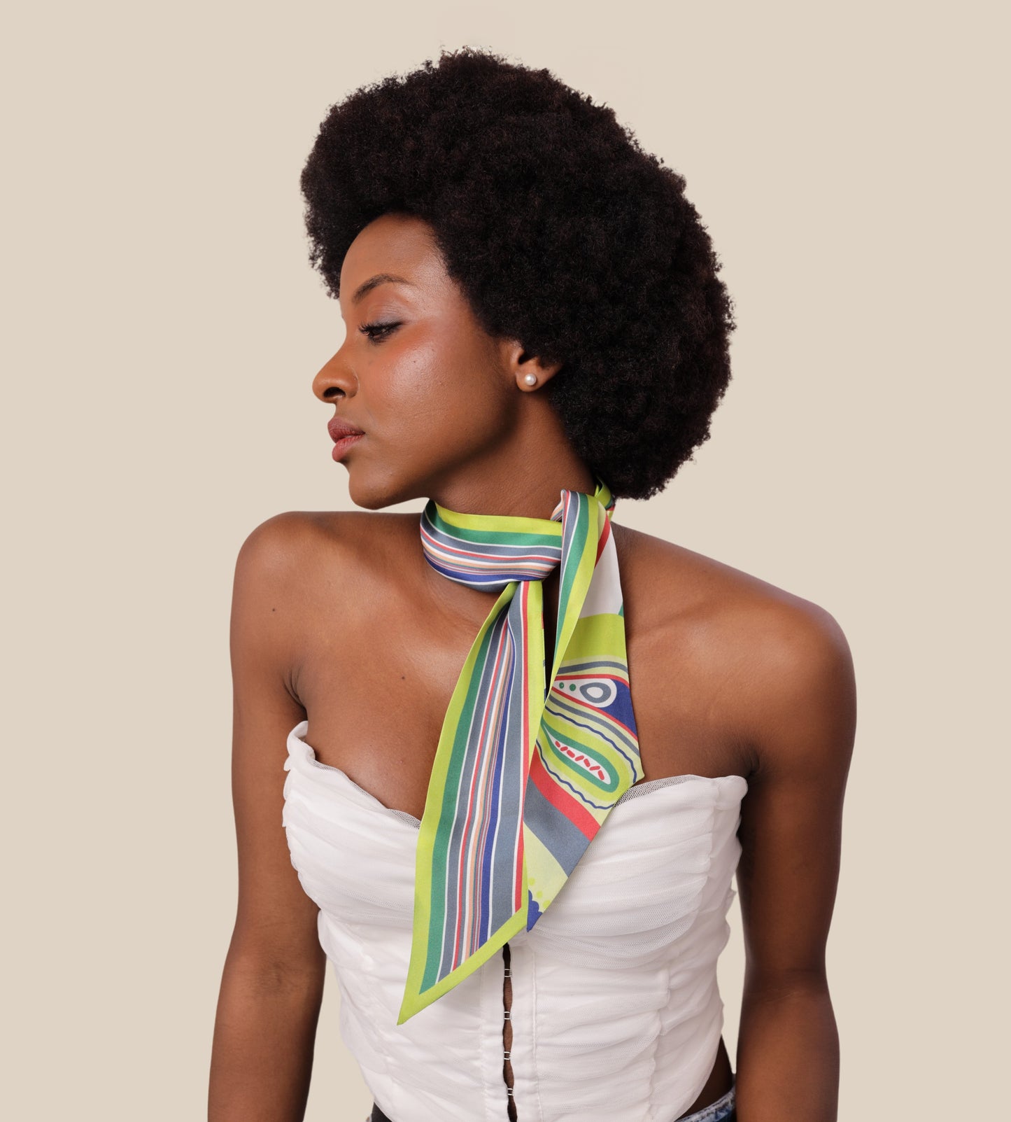 Green Paisley Skinny Silk Scarf