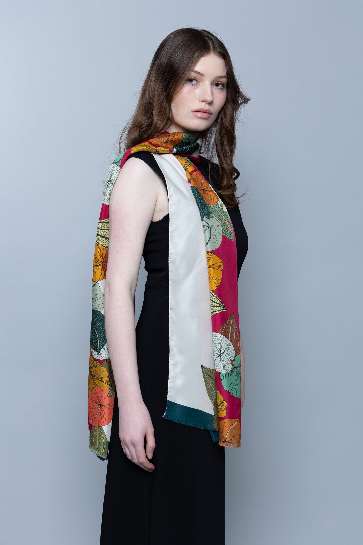 Tropical Bloom Magenta Silk Scarf