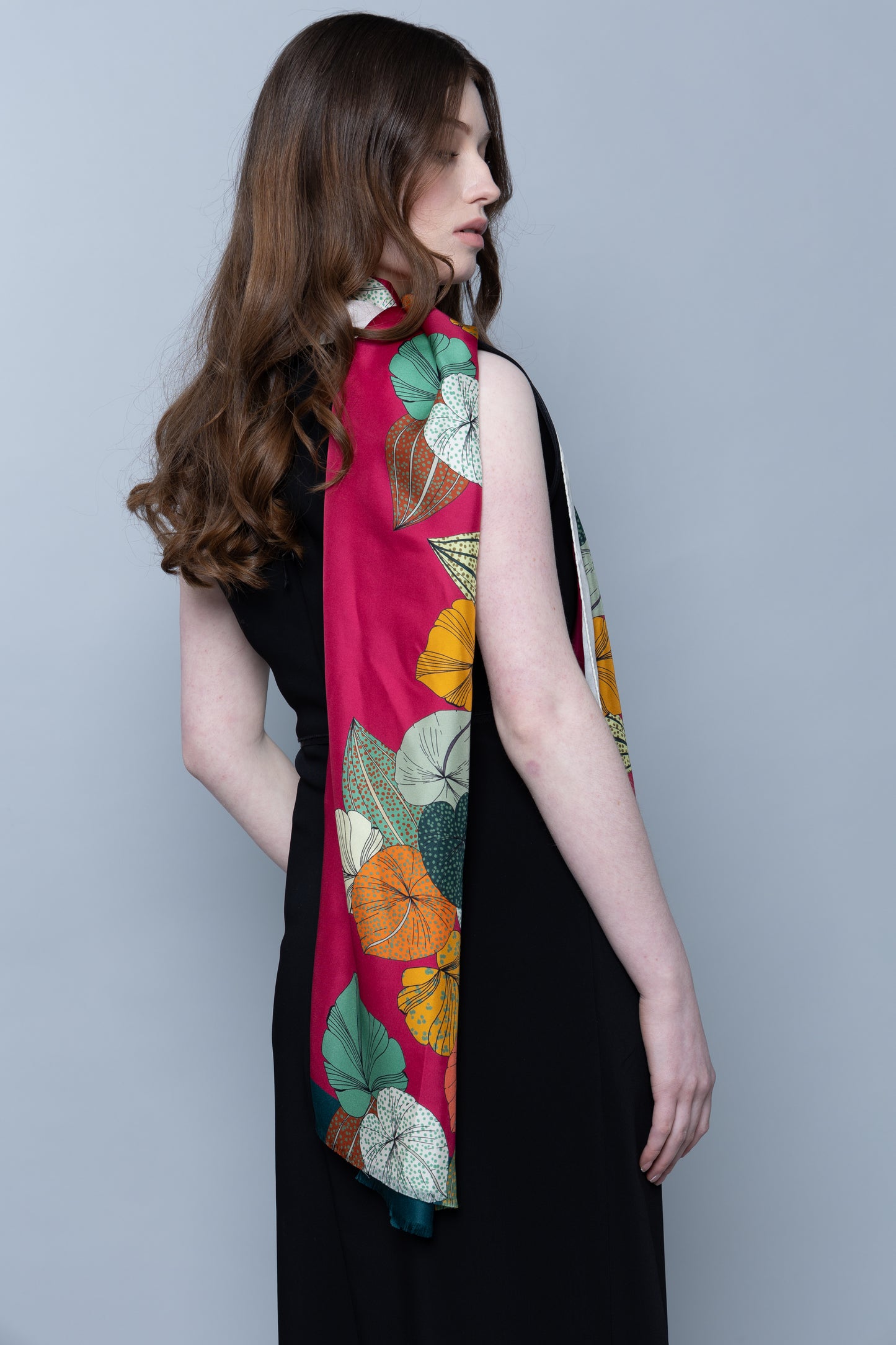Tropical Bloom Magenta Silk Scarf