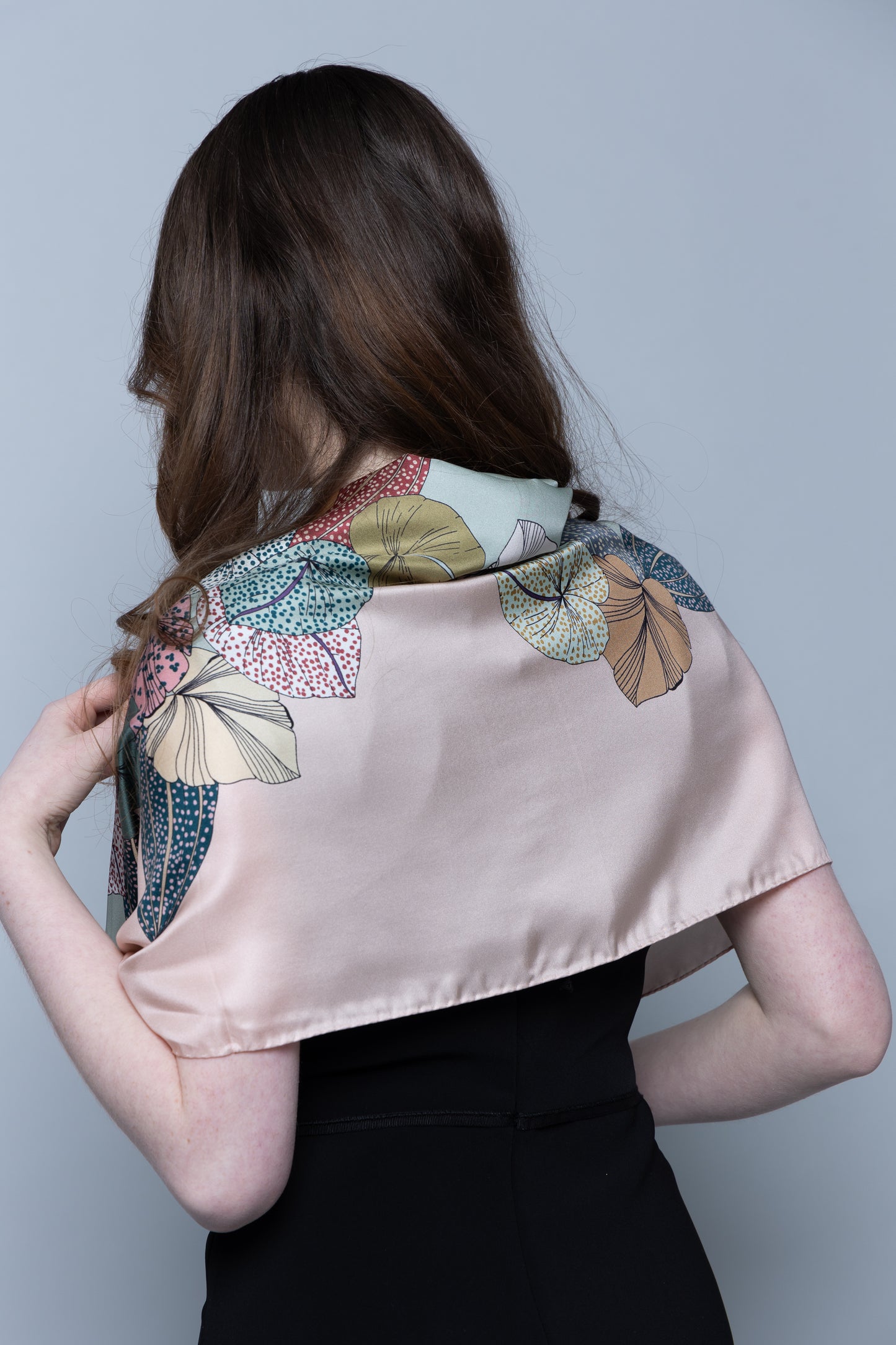 Tropical Bloom Pale Pink and Sage Silk Scarf