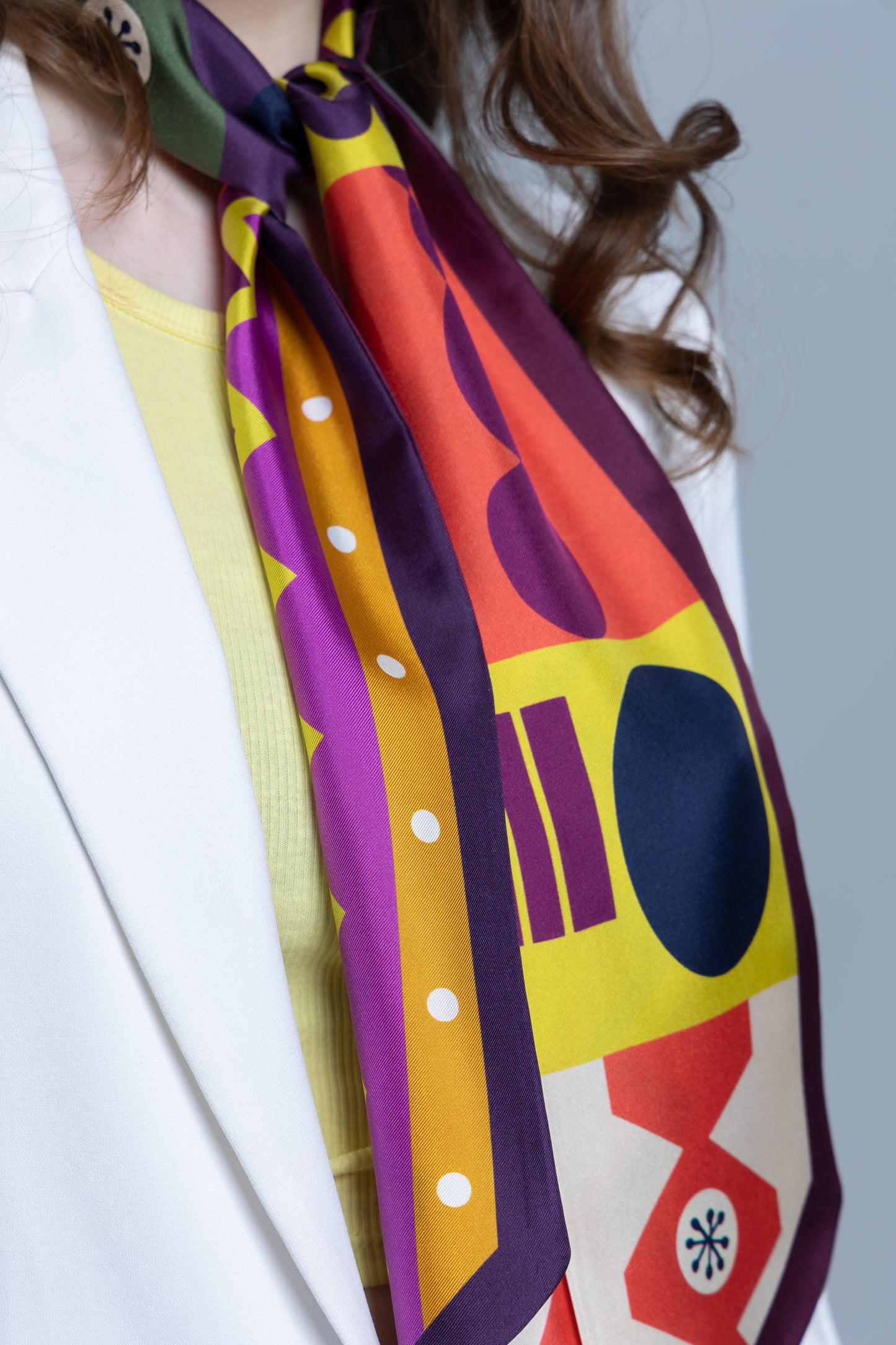 Vivid Abstract Long Silk Scarf In Burgundy