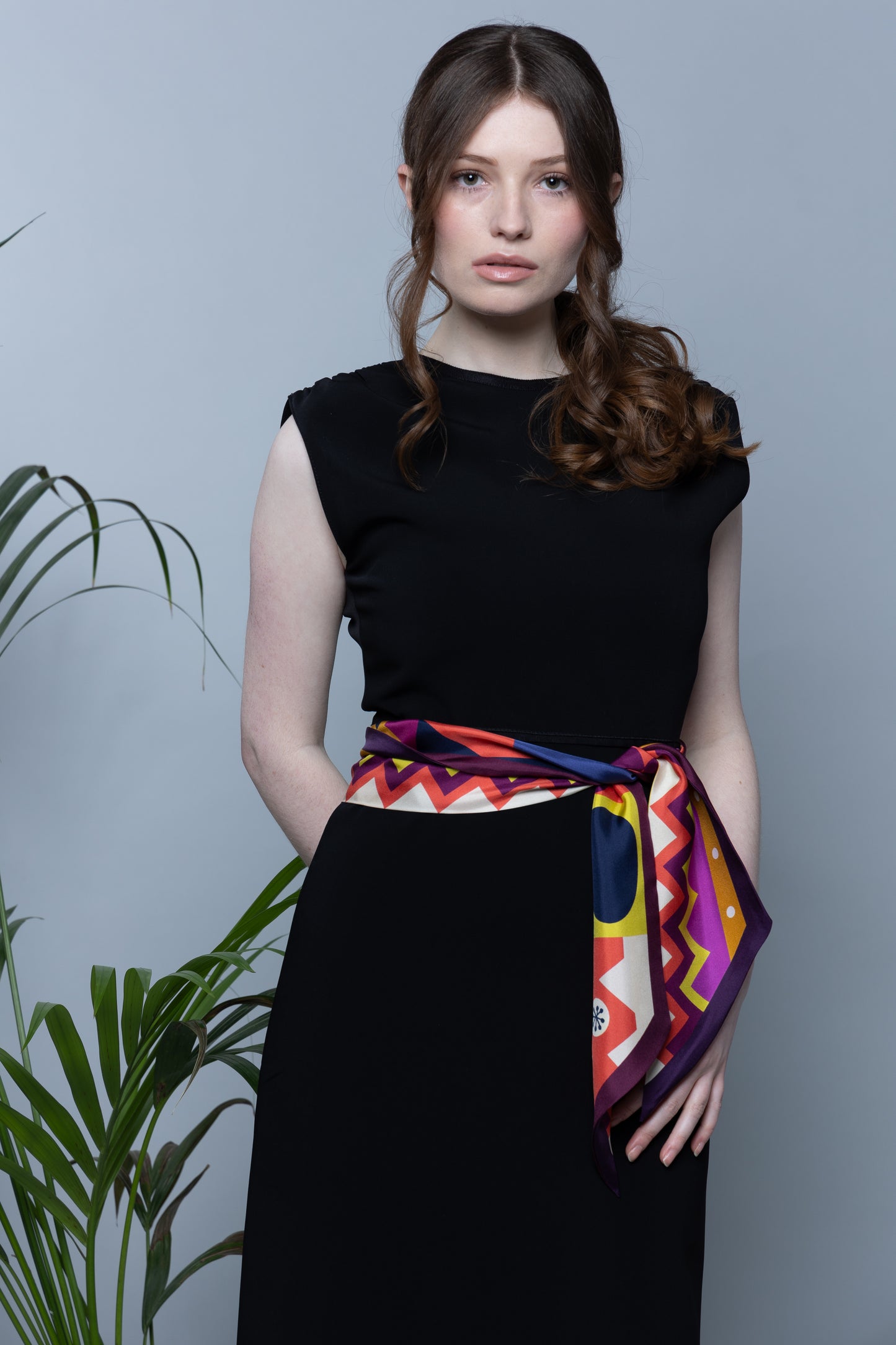 Vivid Abstract Long Silk Scarf In Burgundy