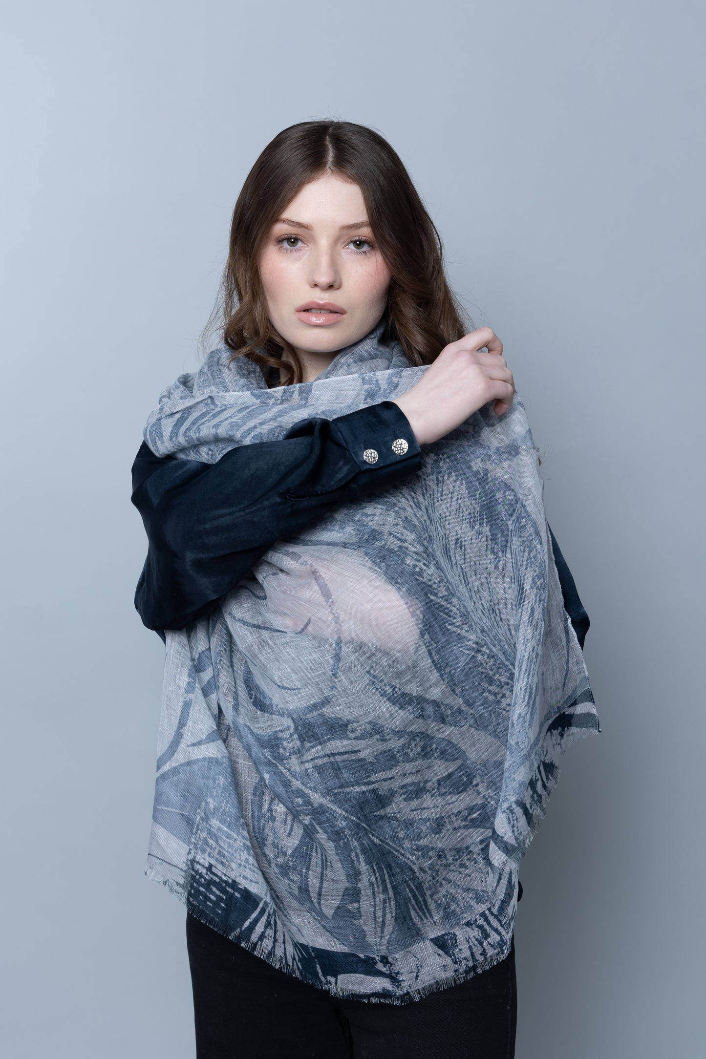 Ocean Breeze Linen Shawl in Indigo Blue