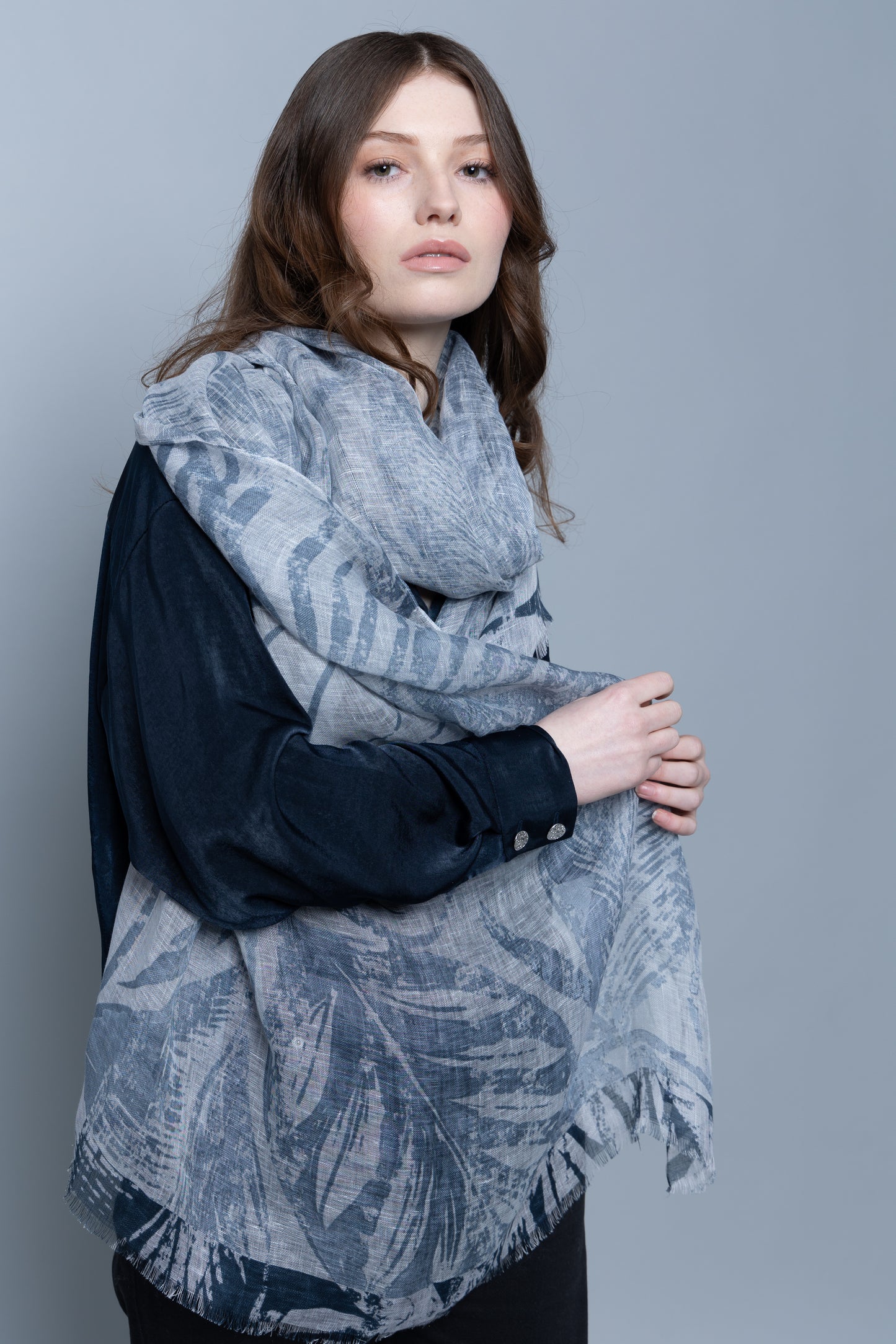 Ocean Breeze Linen Shawl in Indigo Blue